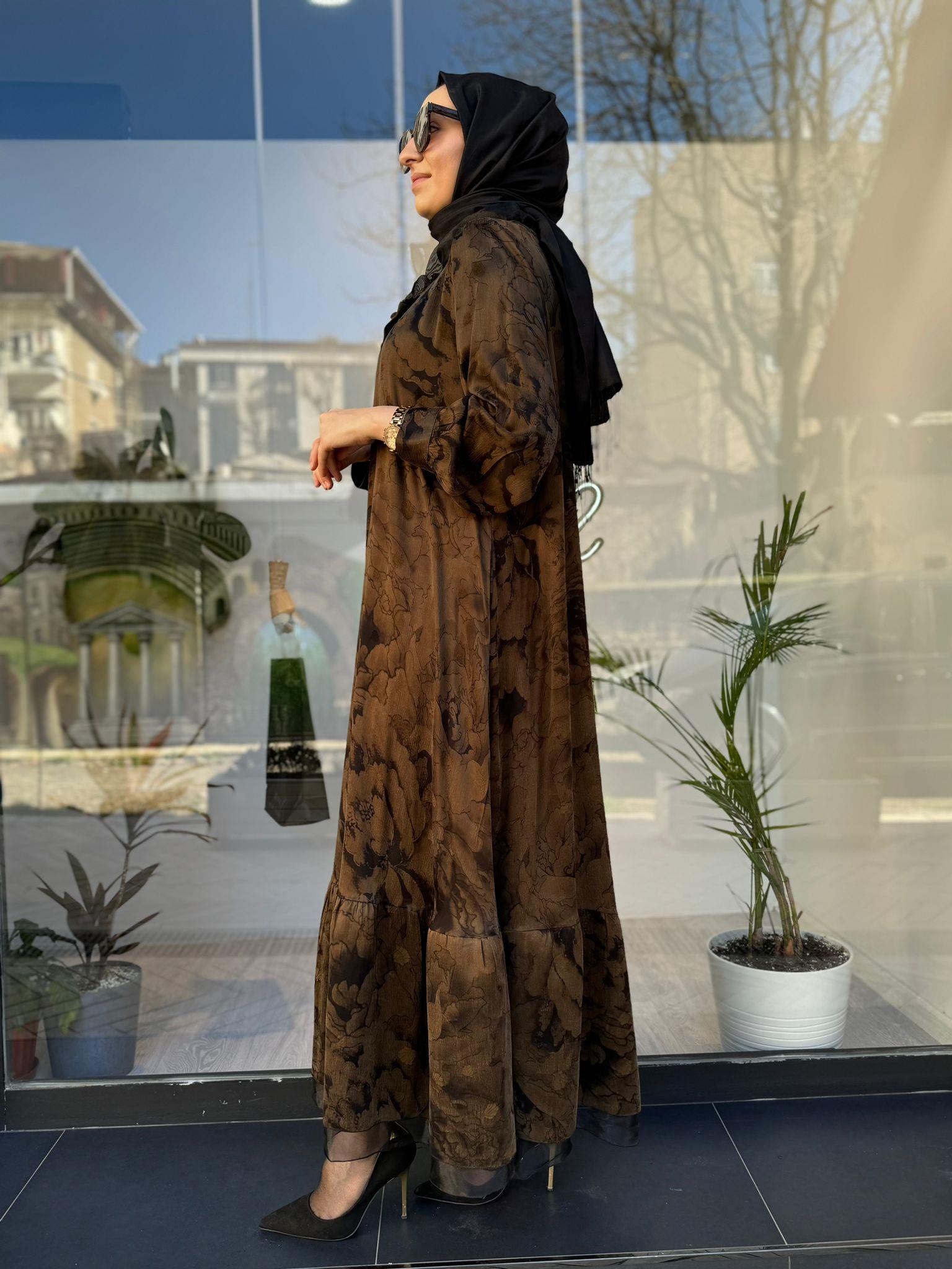 Misswhence Düğmeli Büyük Beden Bakır Elbise 2890