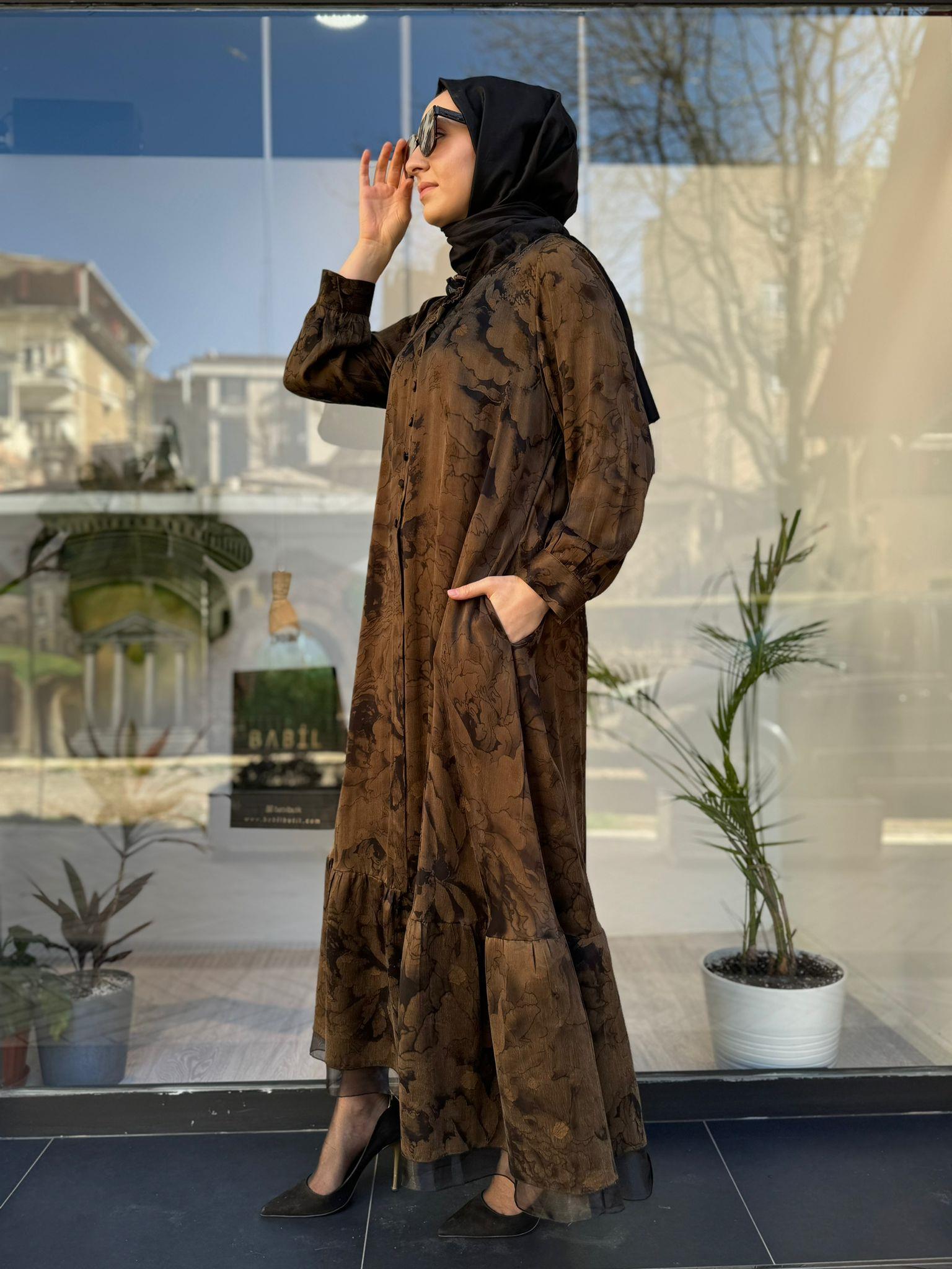 Misswhence Düğmeli Büyük Beden Bakır Elbise 2890