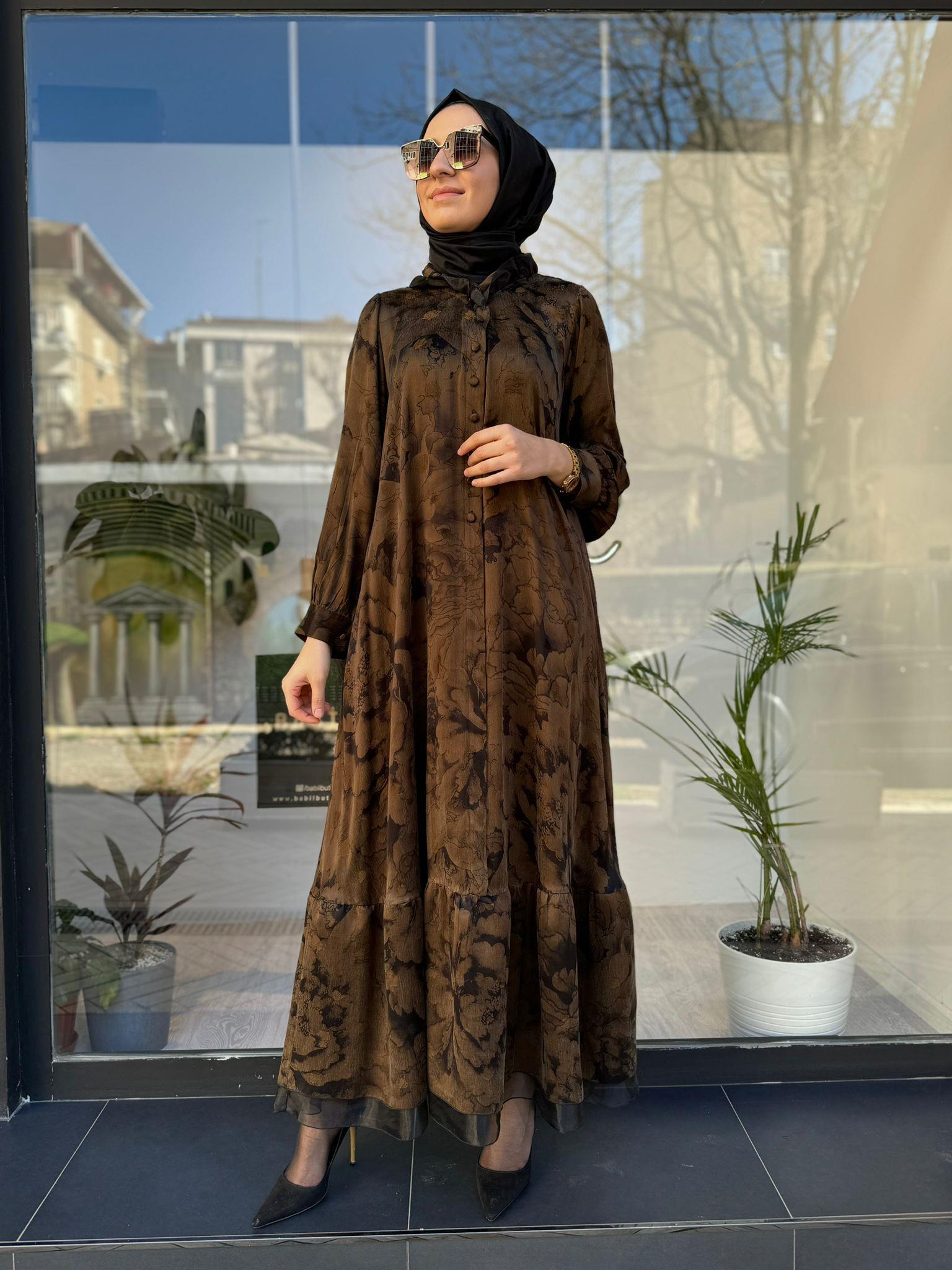 Misswhence Düğmeli Büyük Beden Bakır Elbise 2890