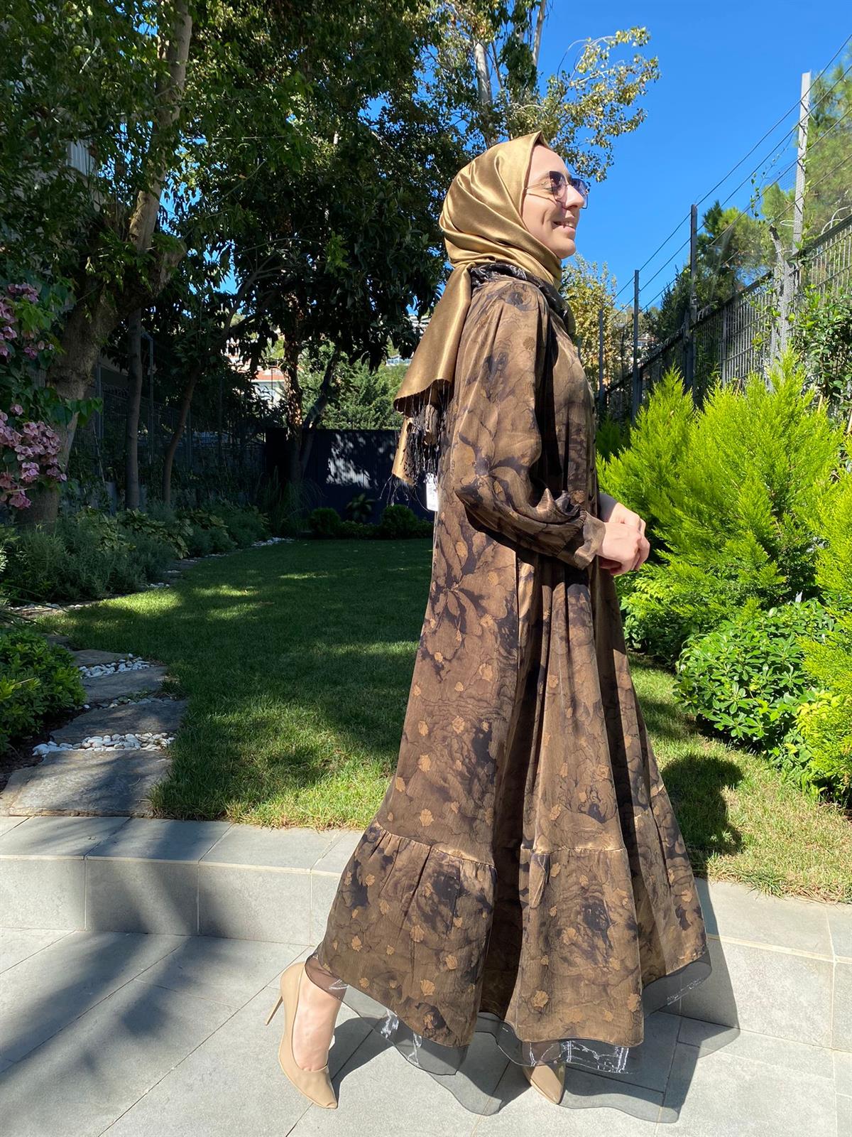 Misswhence Düğmeli Büyük Beden Bakır Elbise 2890