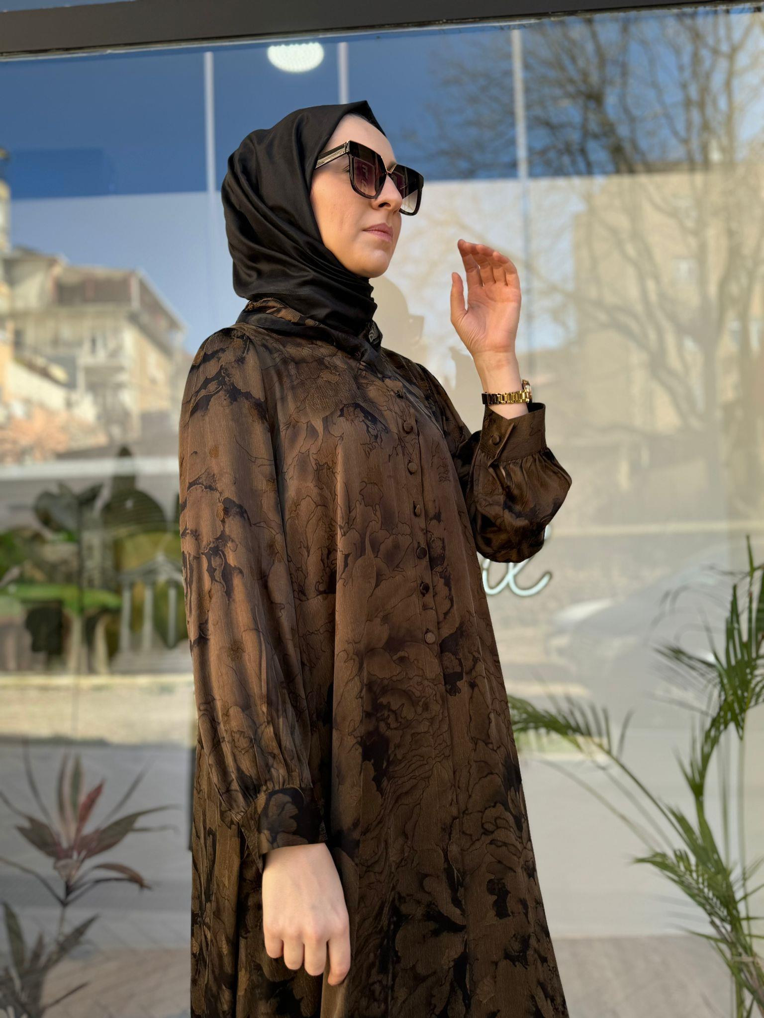 Misswhence Düğmeli Büyük Beden Bakır Elbise 2890