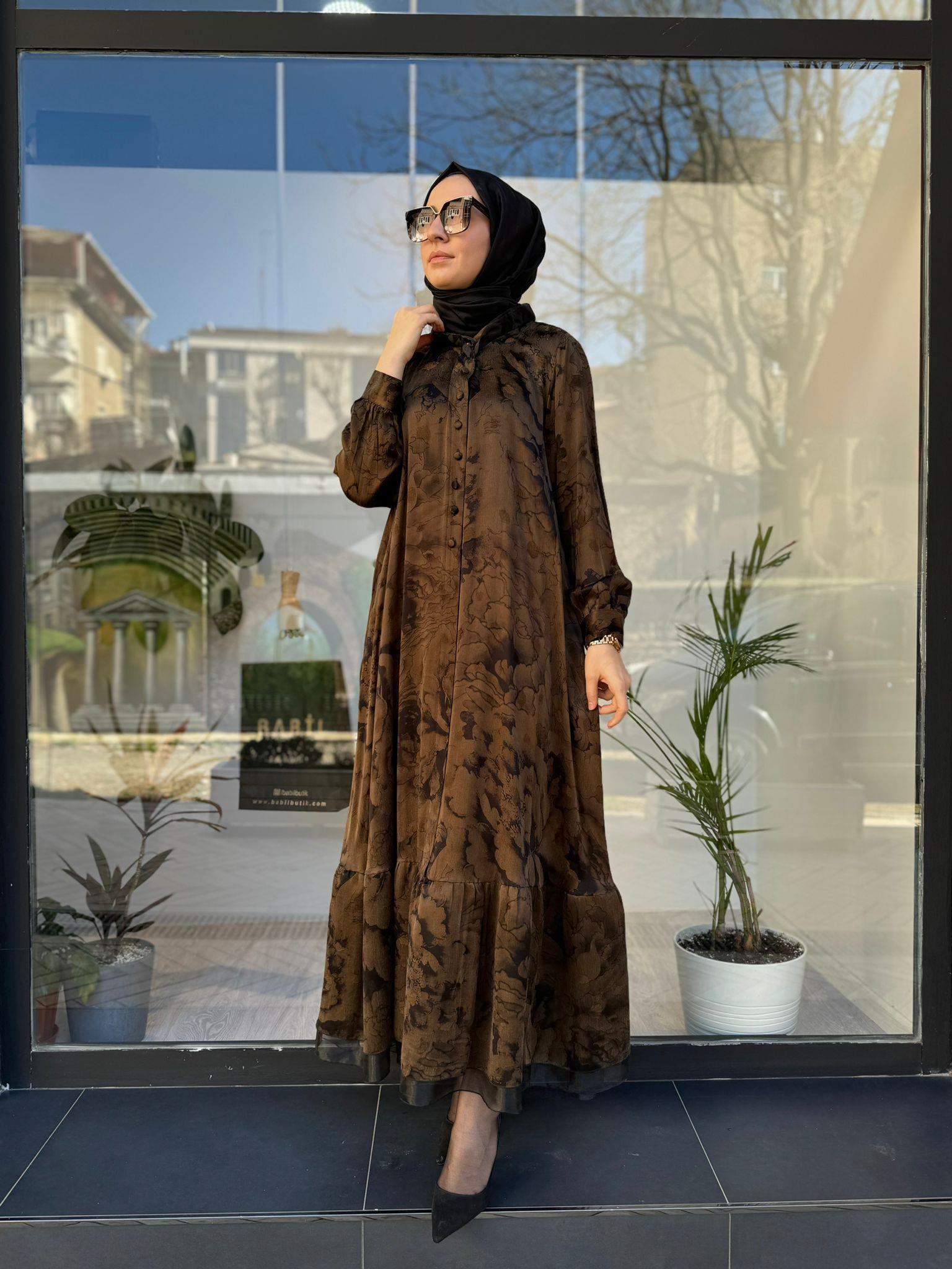 Misswhence Düğmeli Büyük Beden Bakır Elbise 2890