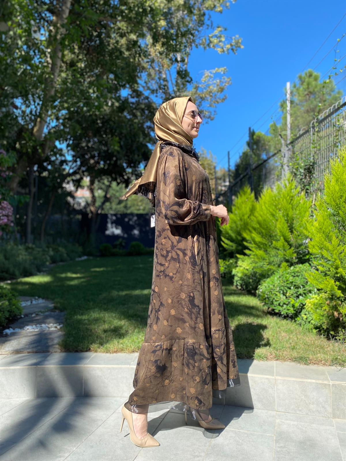 Misswhence Düğmeli Büyük Beden Bakır Elbise 2890