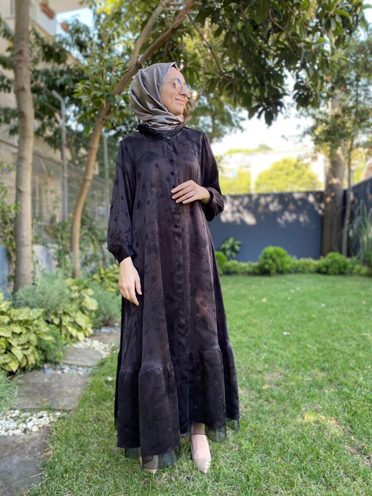 Misswhence Düğmeli Büyük Beden Elbise Siyah 2890
