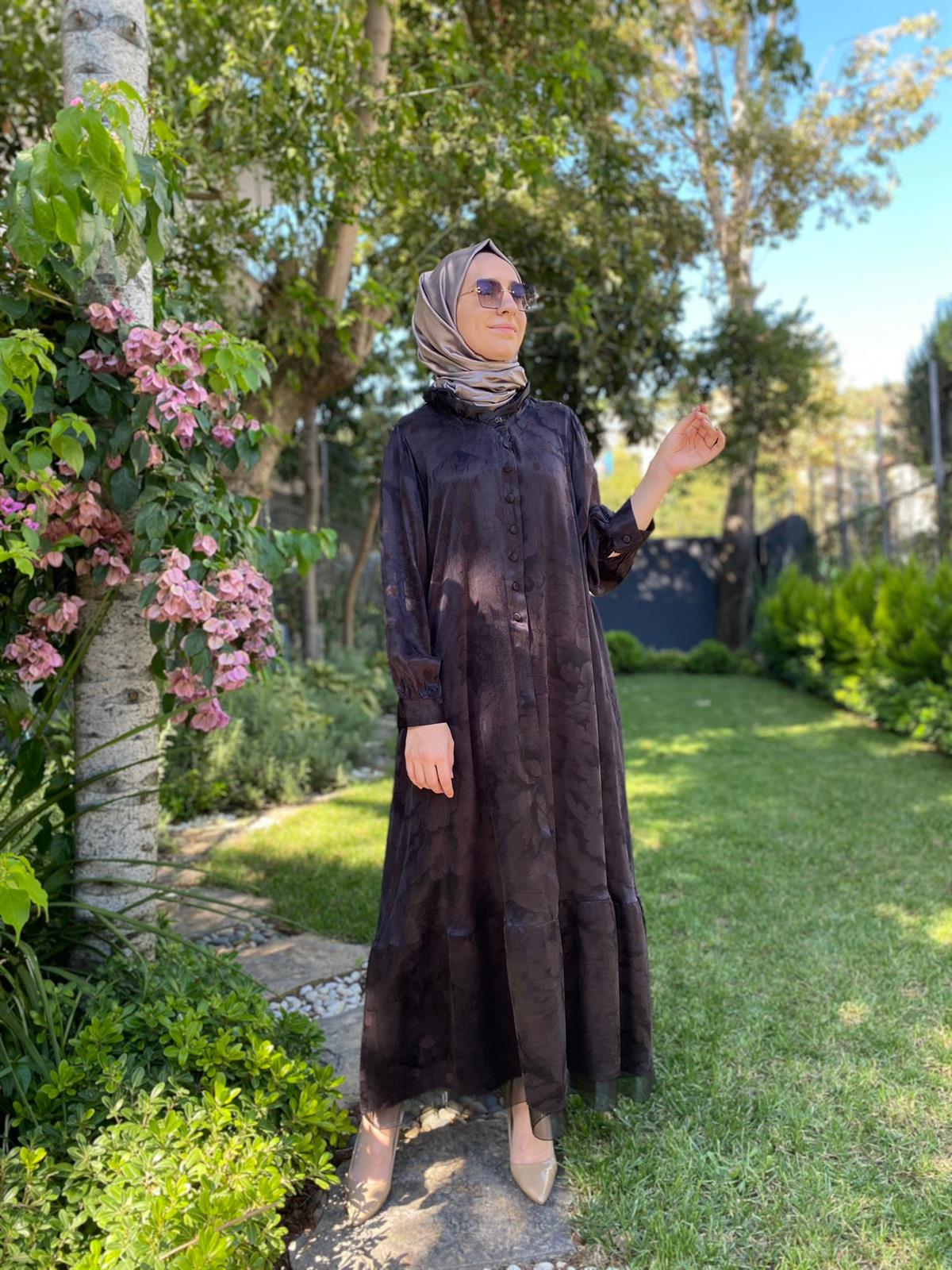 Misswhence Düğmeli Büyük Beden Elbise Siyah 2890