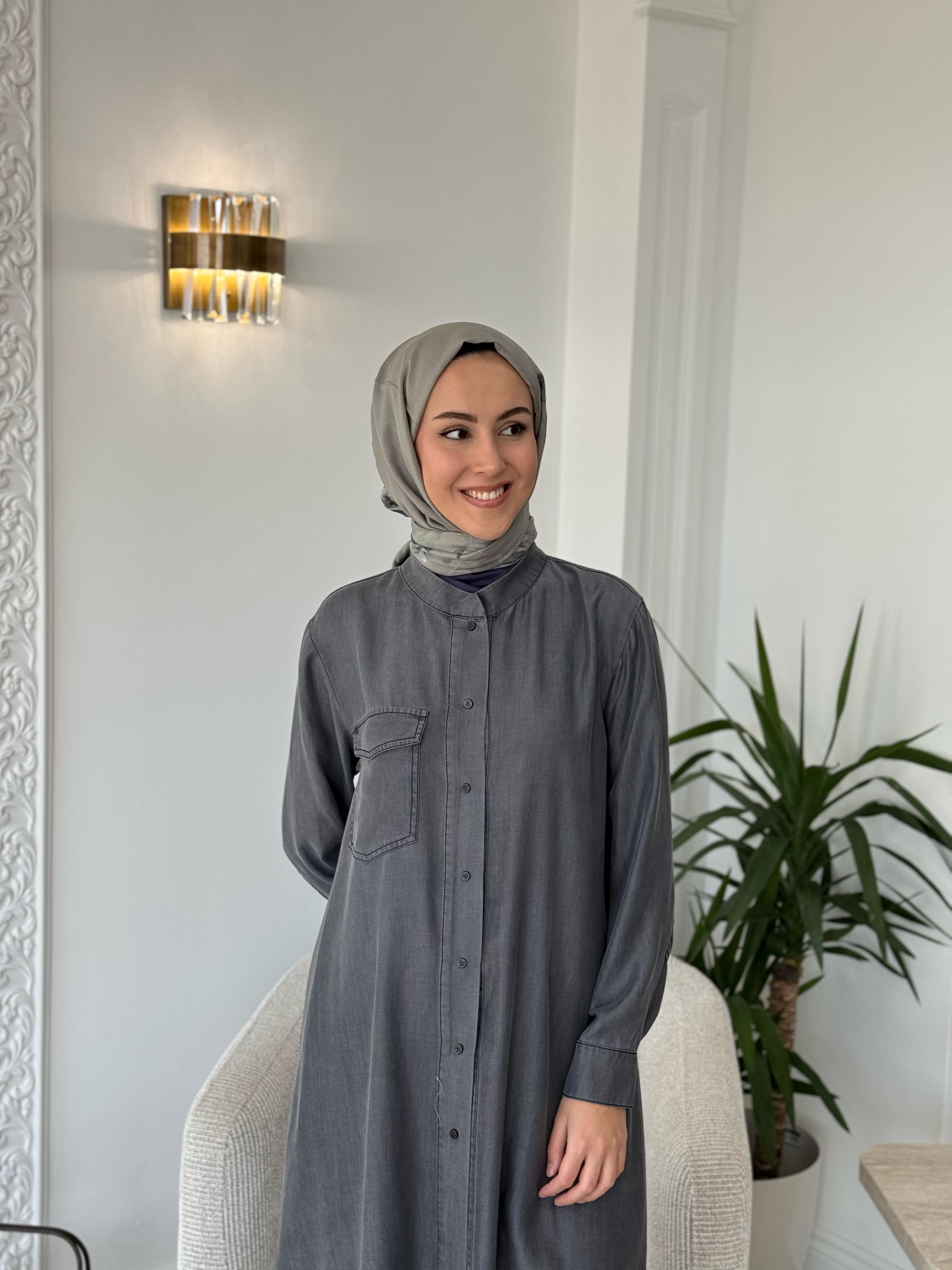 Misswhence Düğmeli Gömlek Gri 37303