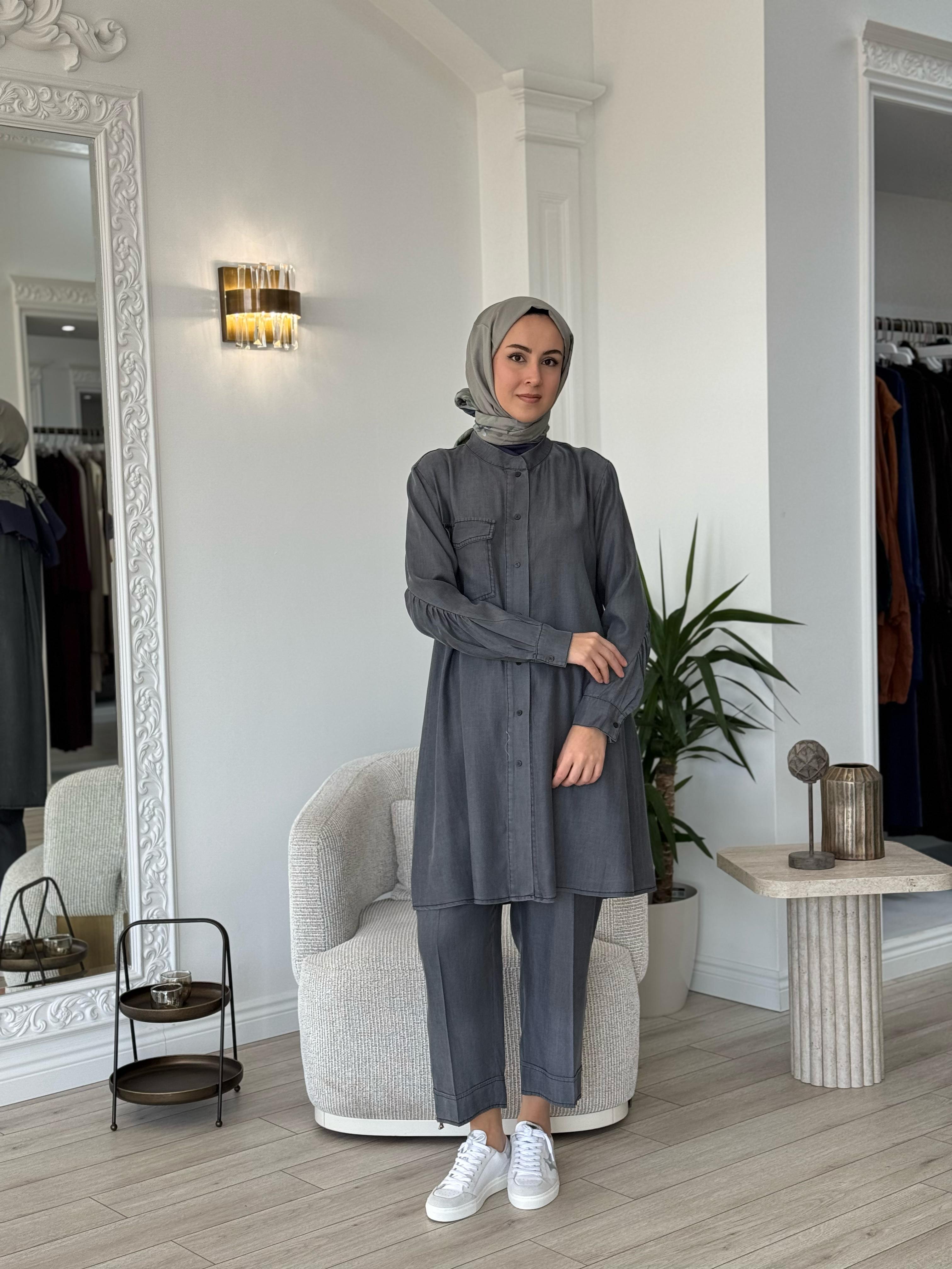 Misswhence Düğmeli Gömlek Gri 37303
