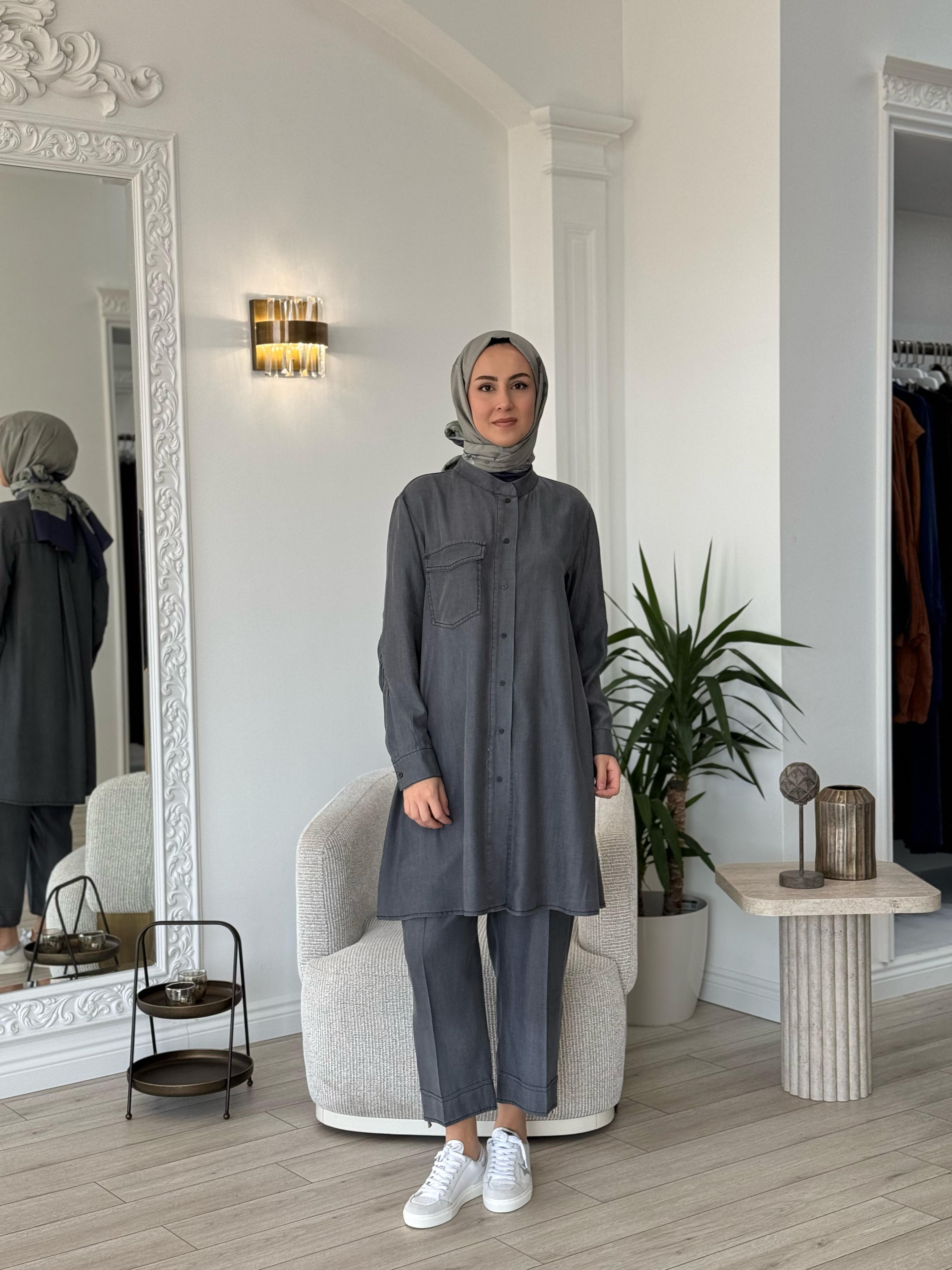 Misswhence Düğmeli Gömlek Gri 37303