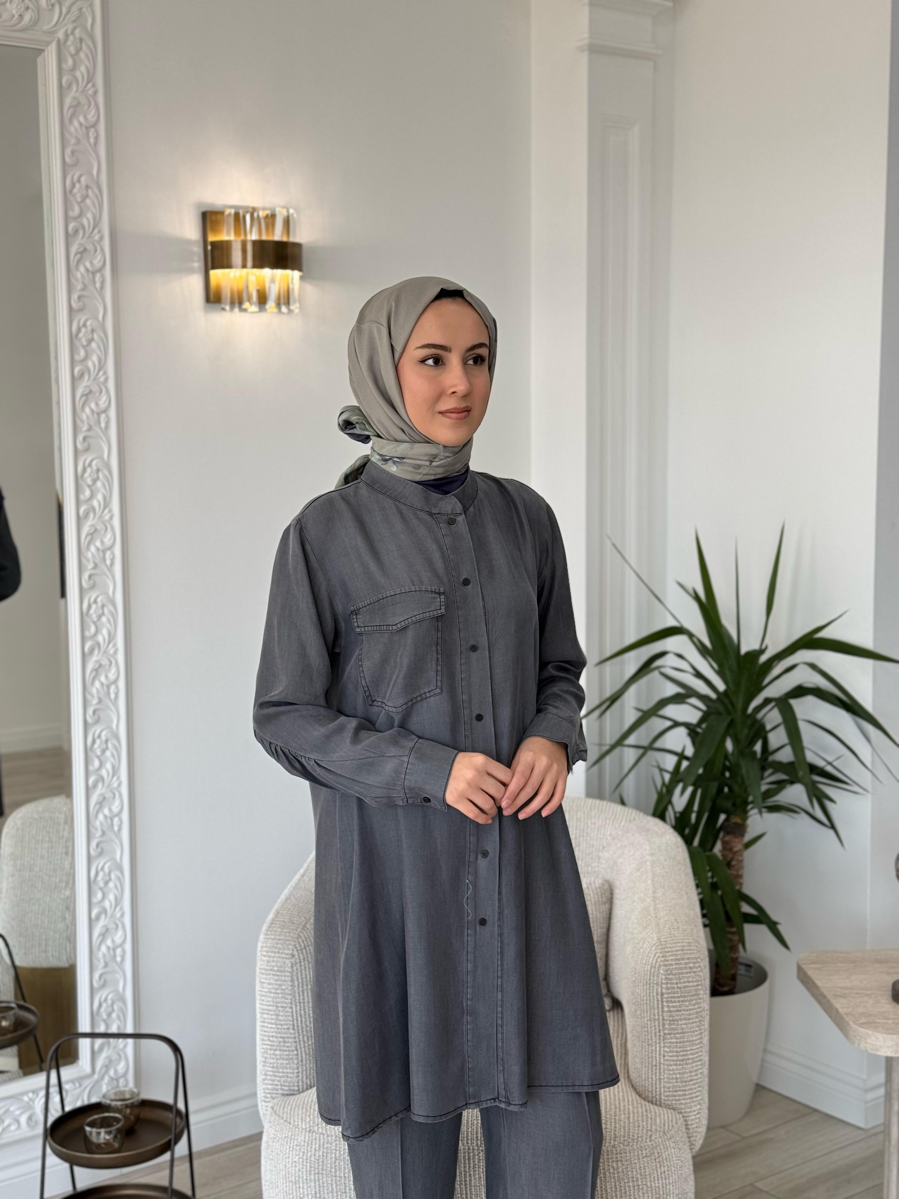 Misswhence Düğmeli Gömlek Gri 37303