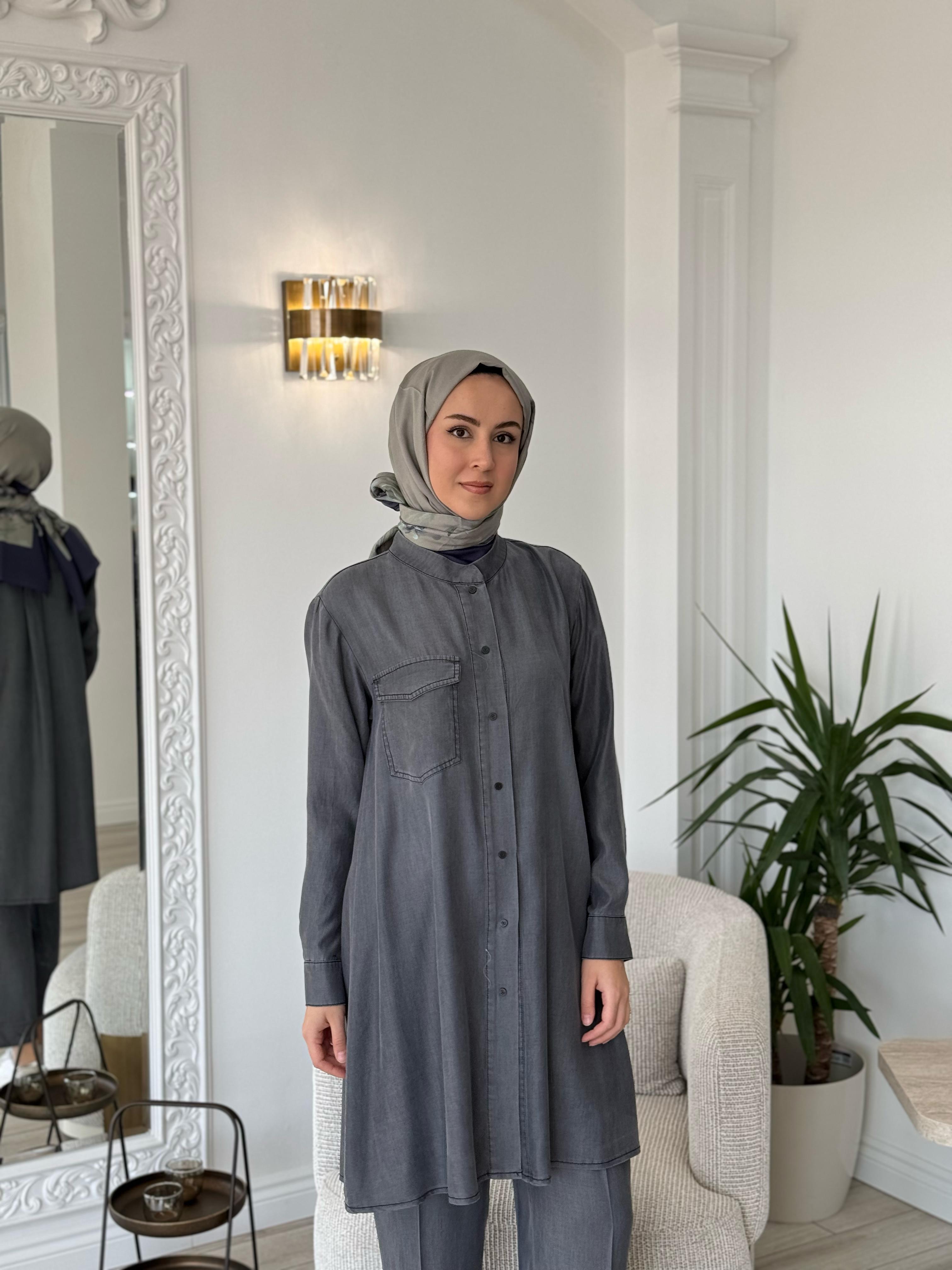 Misswhence Düğmeli Gömlek Gri 37303