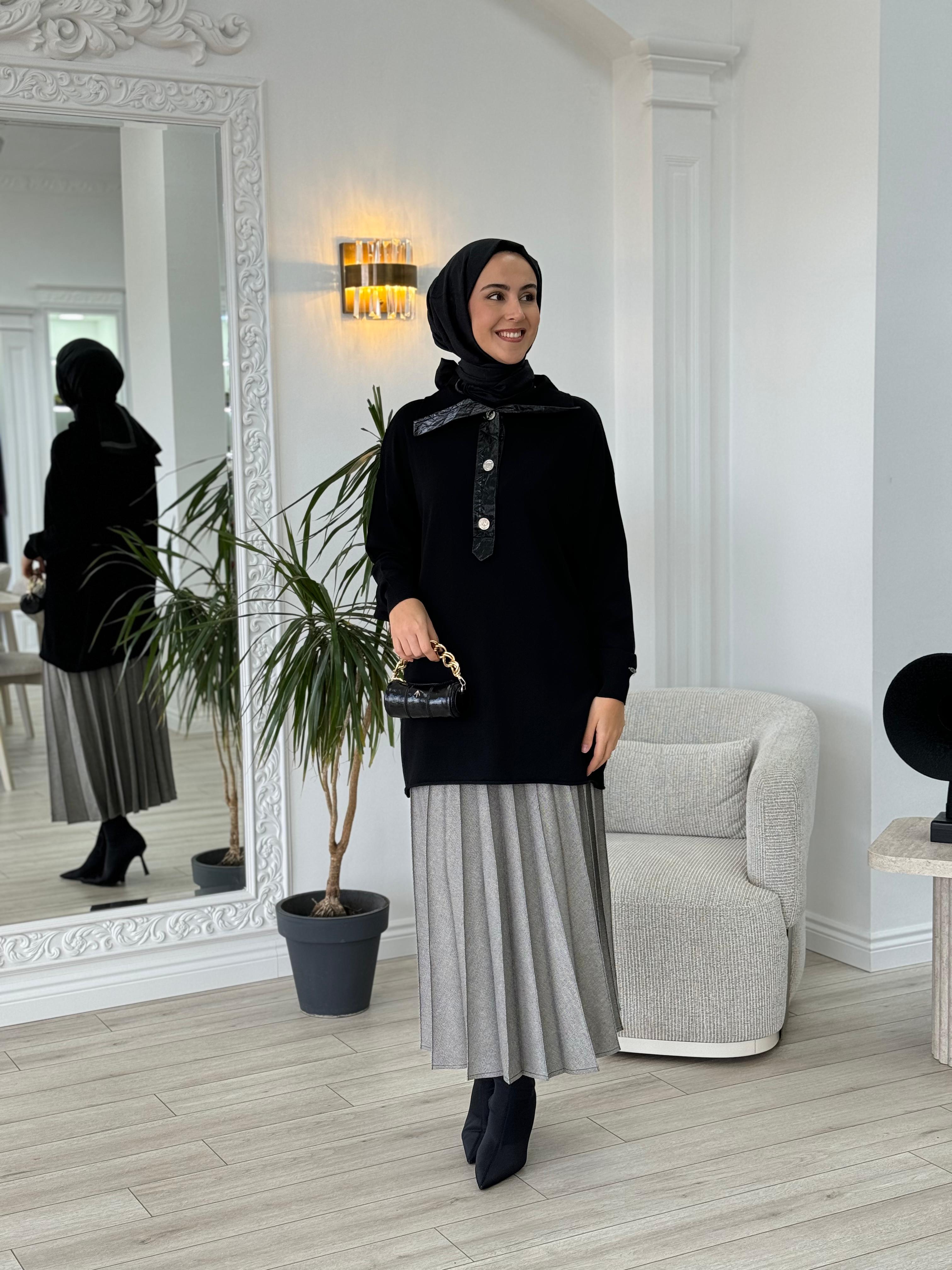 Misswhence Düğmeli Triko Tunik Siyah 36013