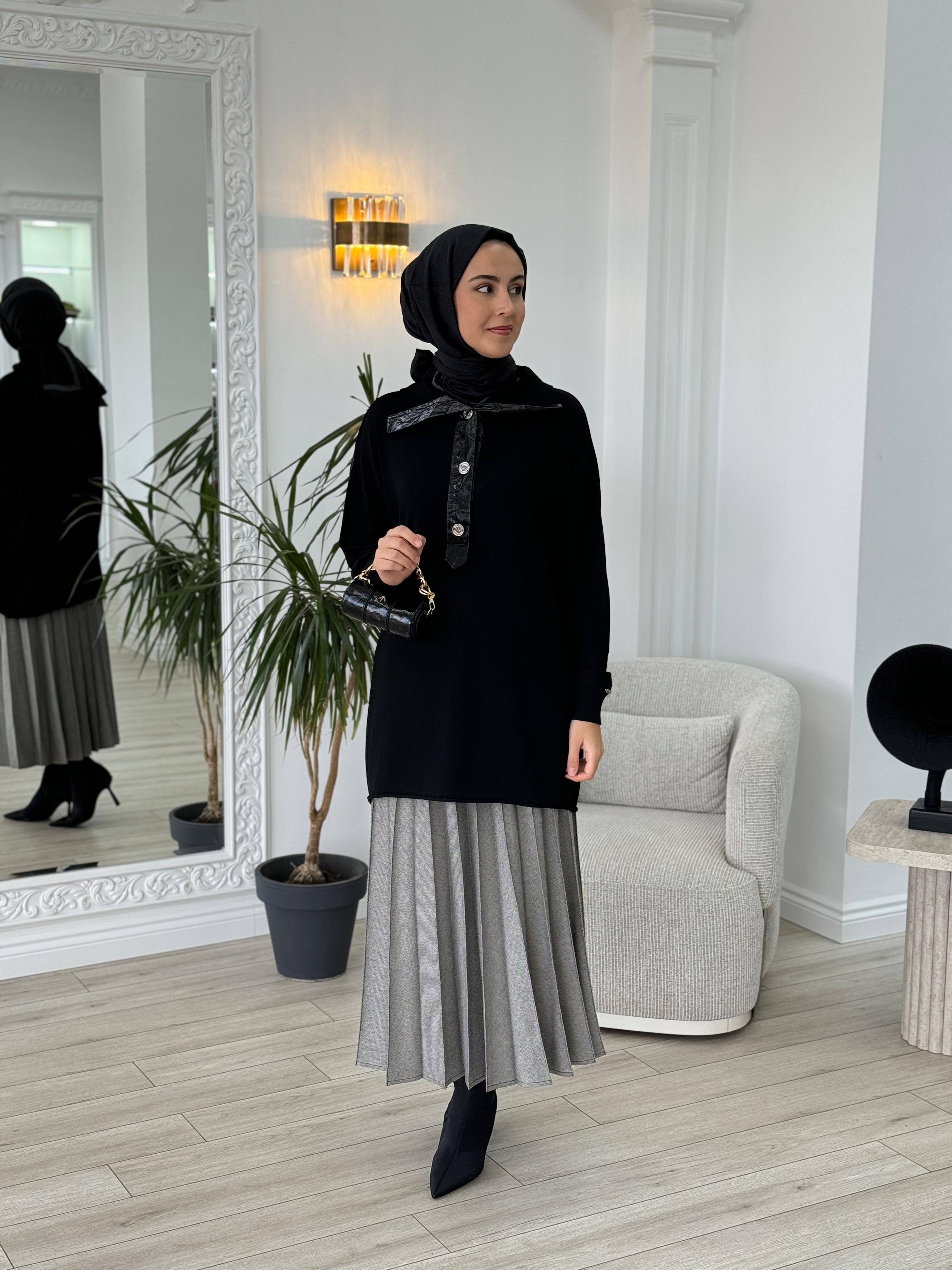 Misswhence Düğmeli Triko Tunik Siyah 36013
