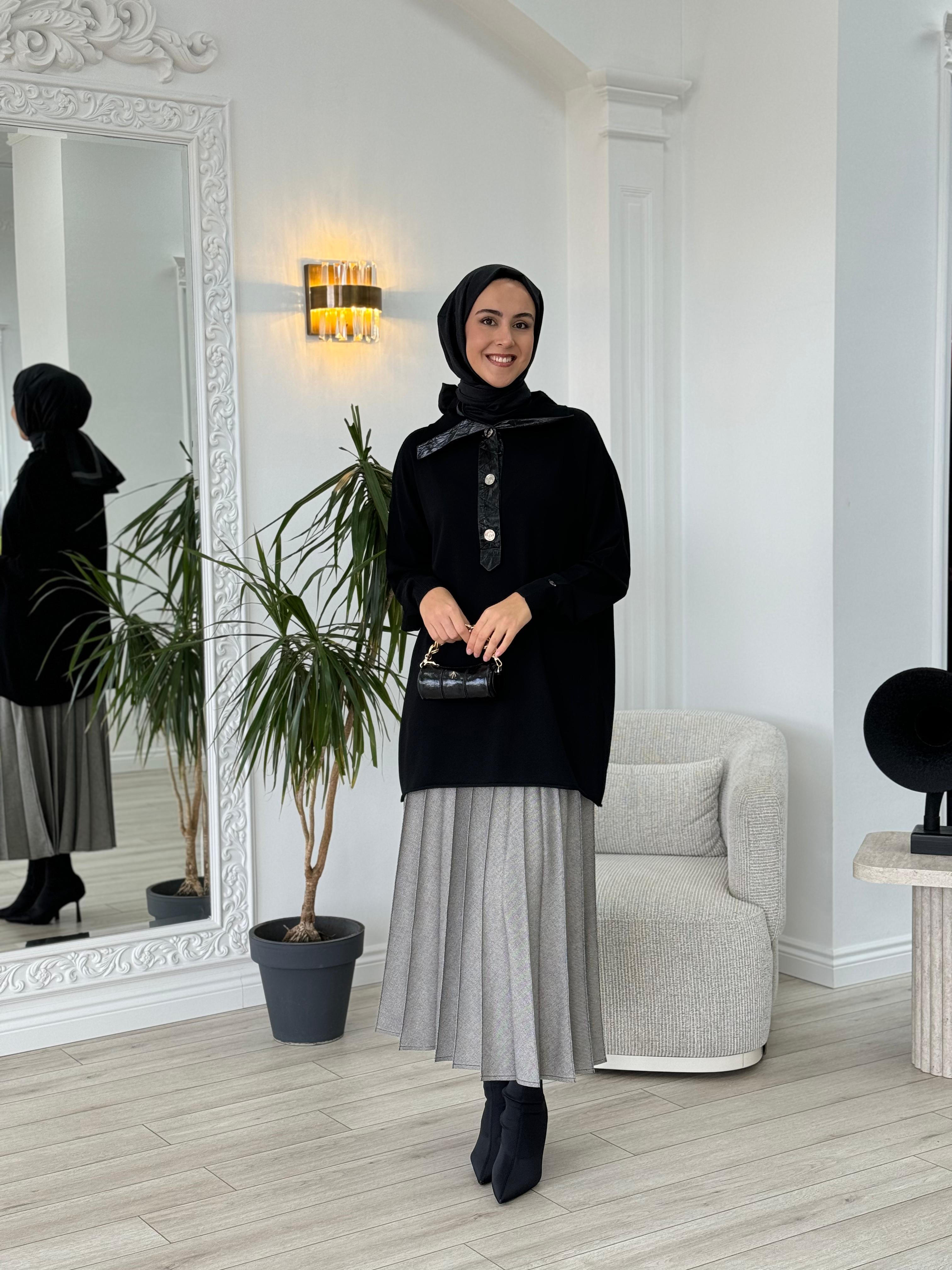 Misswhence Düğmeli Triko Tunik Siyah 36013