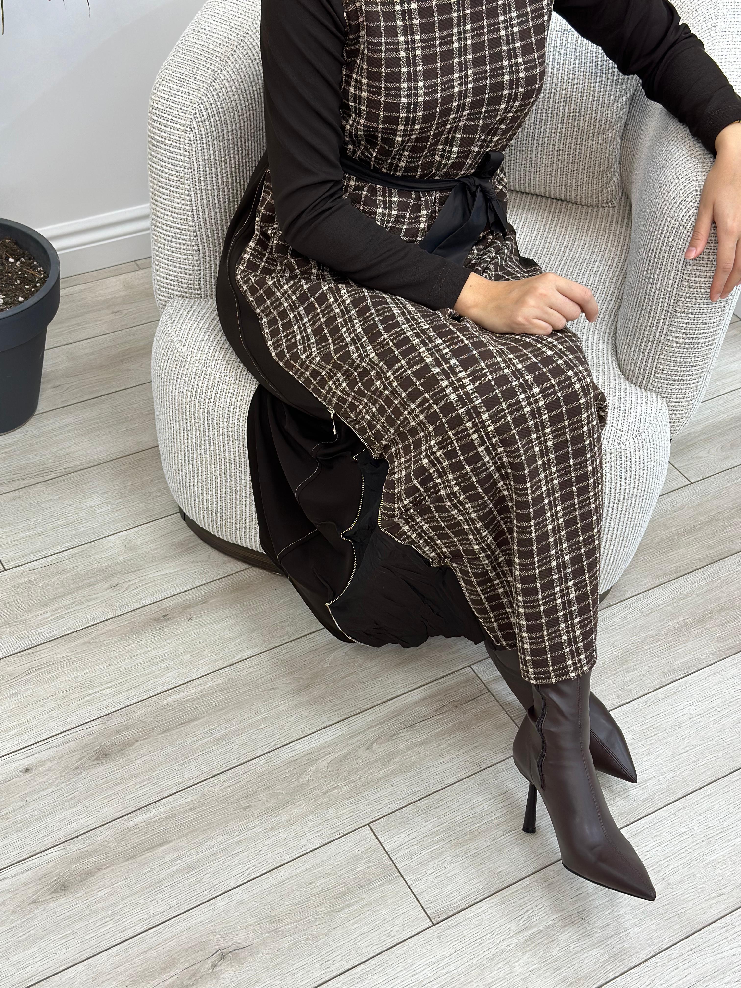 Misswhence Ekose Detaylı Elbise Kahverengi 36814