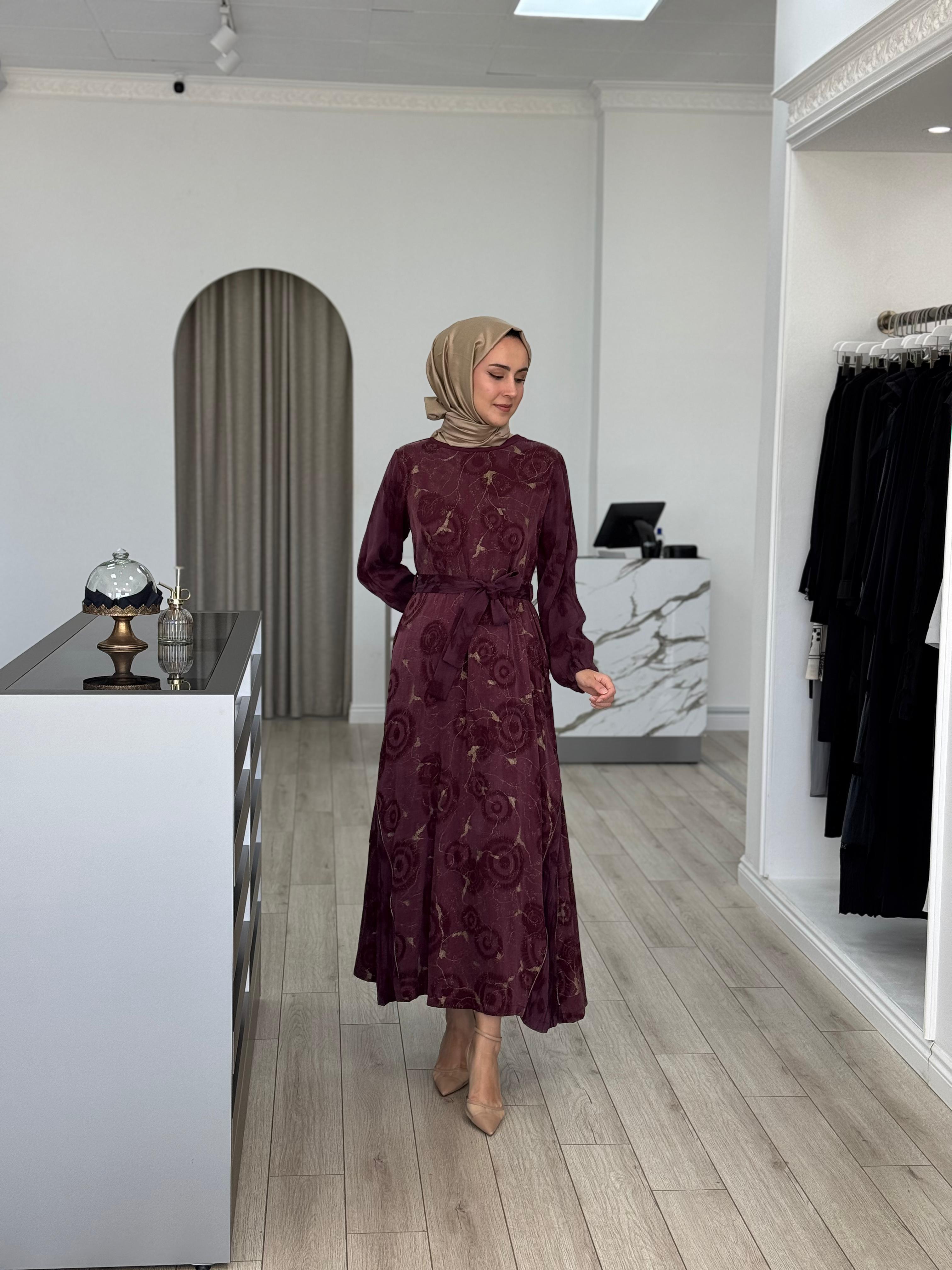 Misswhence Eteği Fermuarlı Cupra Elbise Bordo 36826
