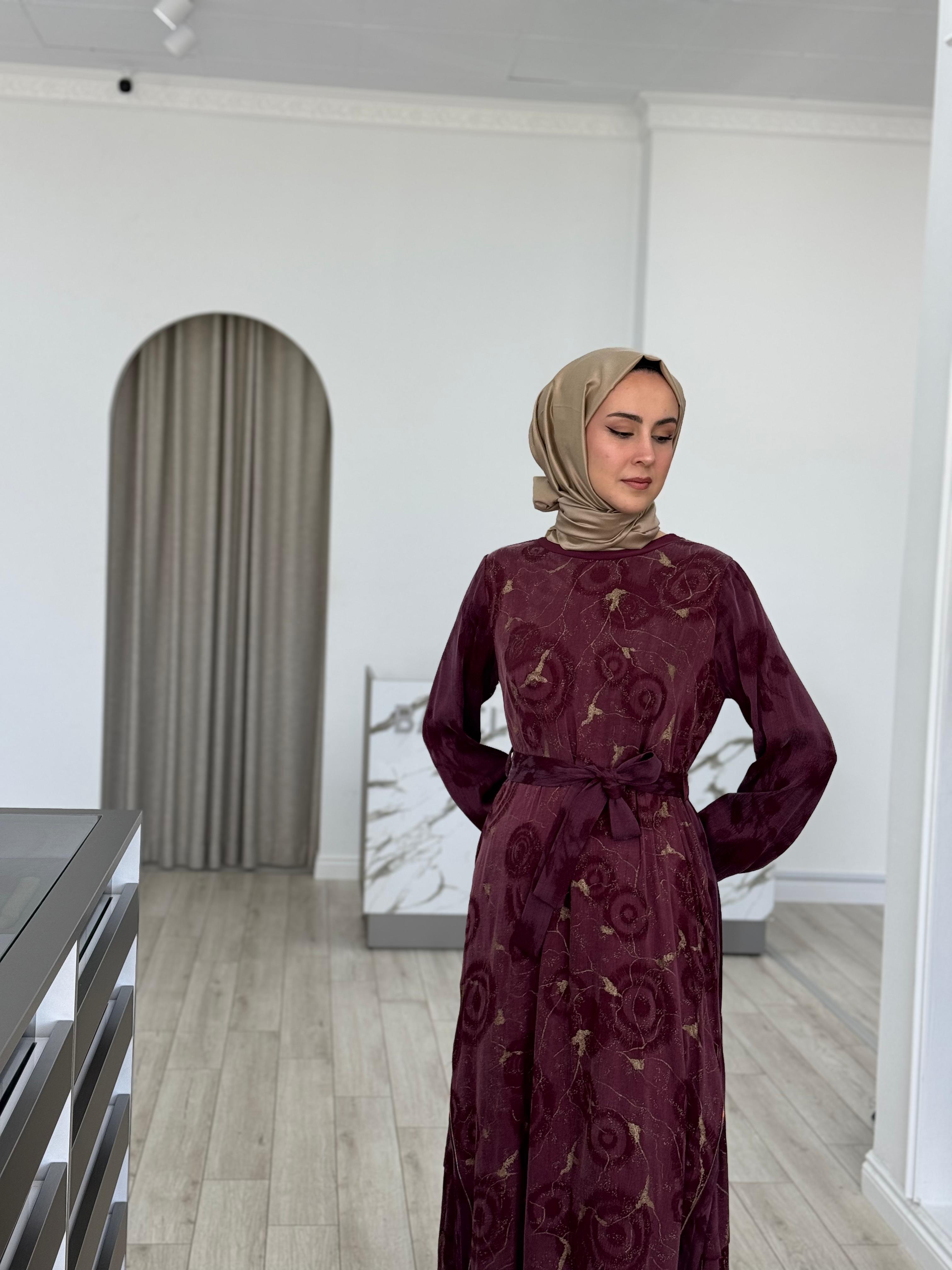 Misswhence Eteği Fermuarlı Cupra Elbise Bordo 36826