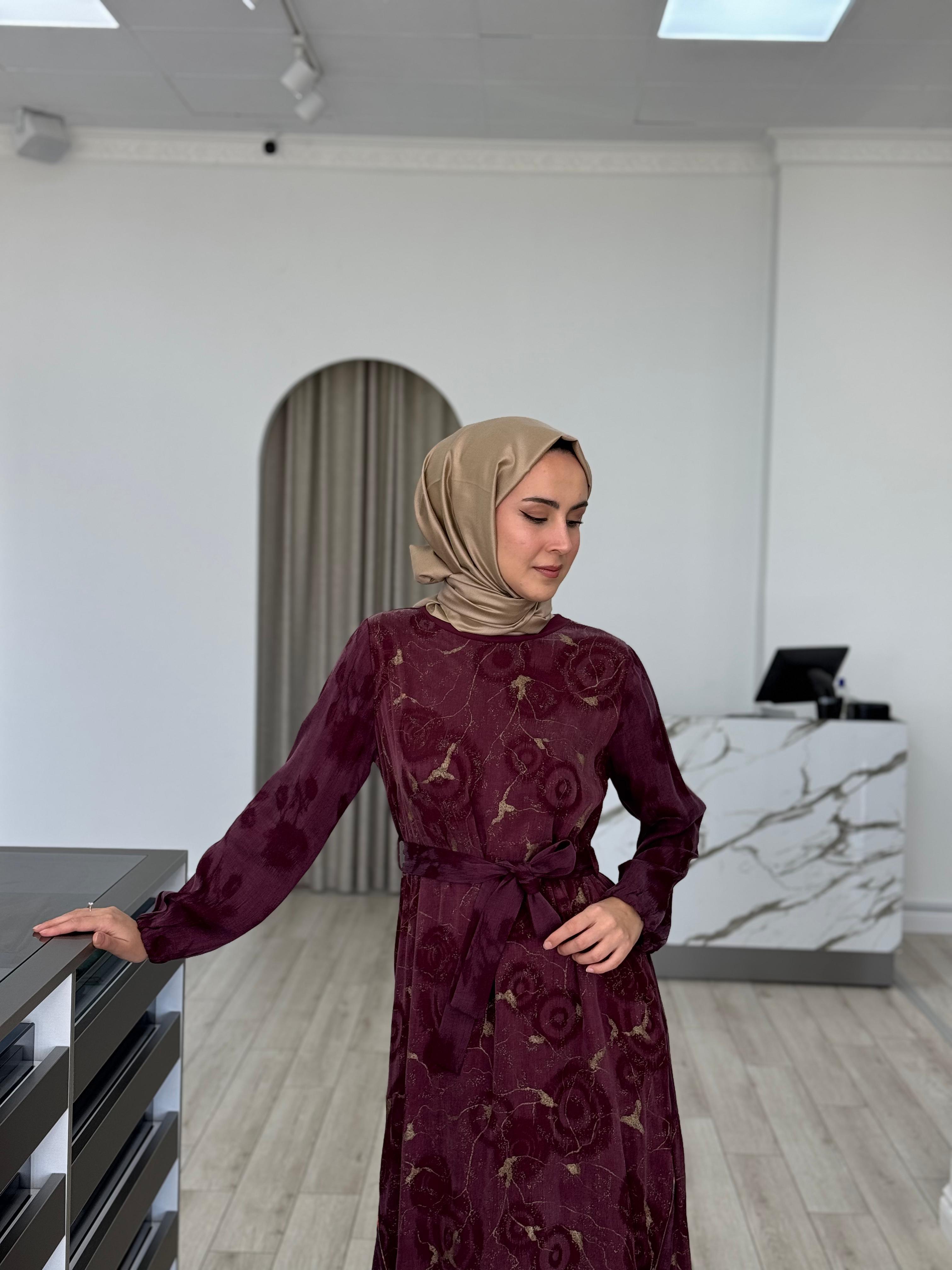 Misswhence Eteği Fermuarlı Cupra Elbise Bordo 36826