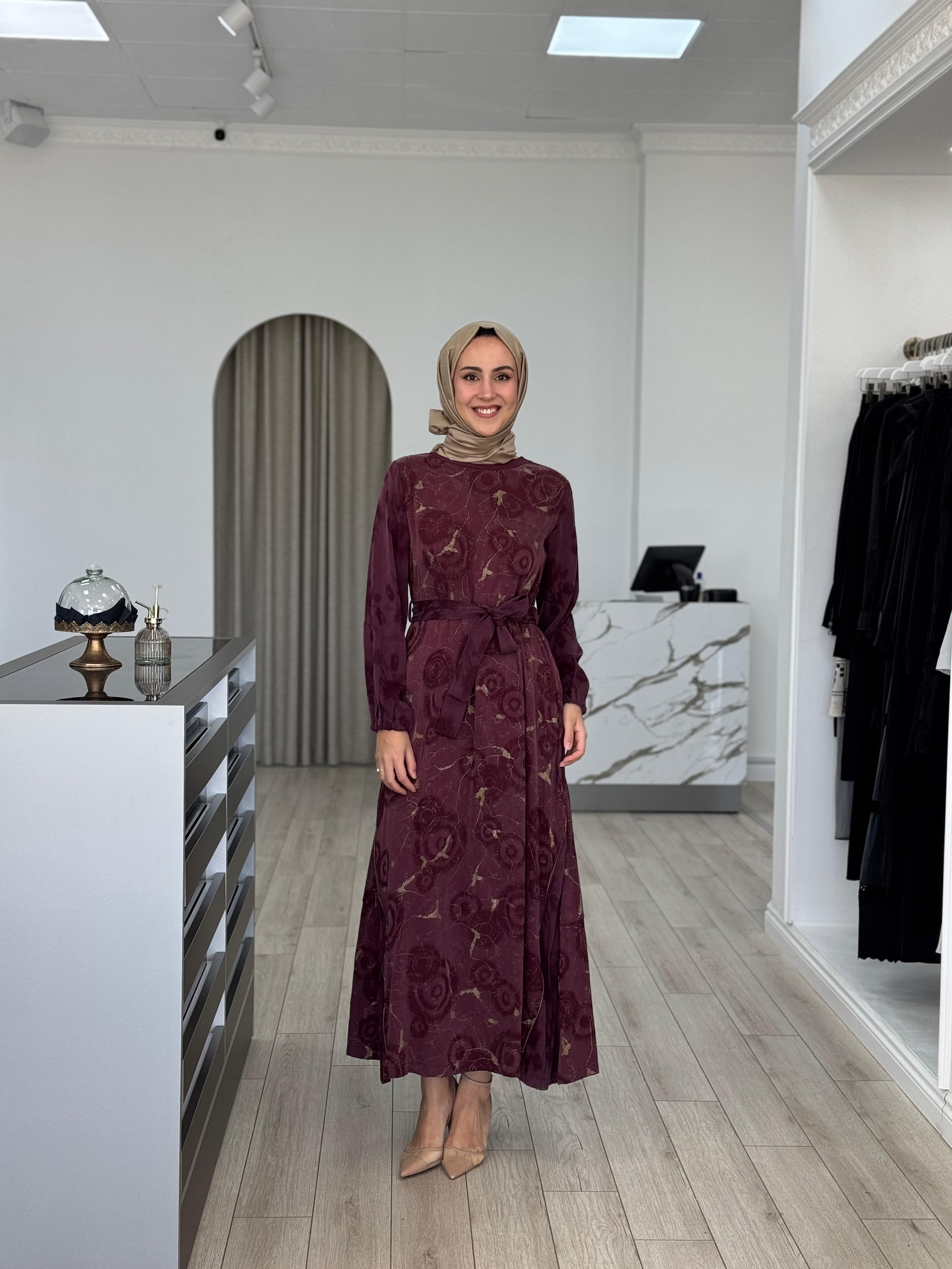 Misswhence Eteği Fermuarlı Cupra Elbise Bordo 36826