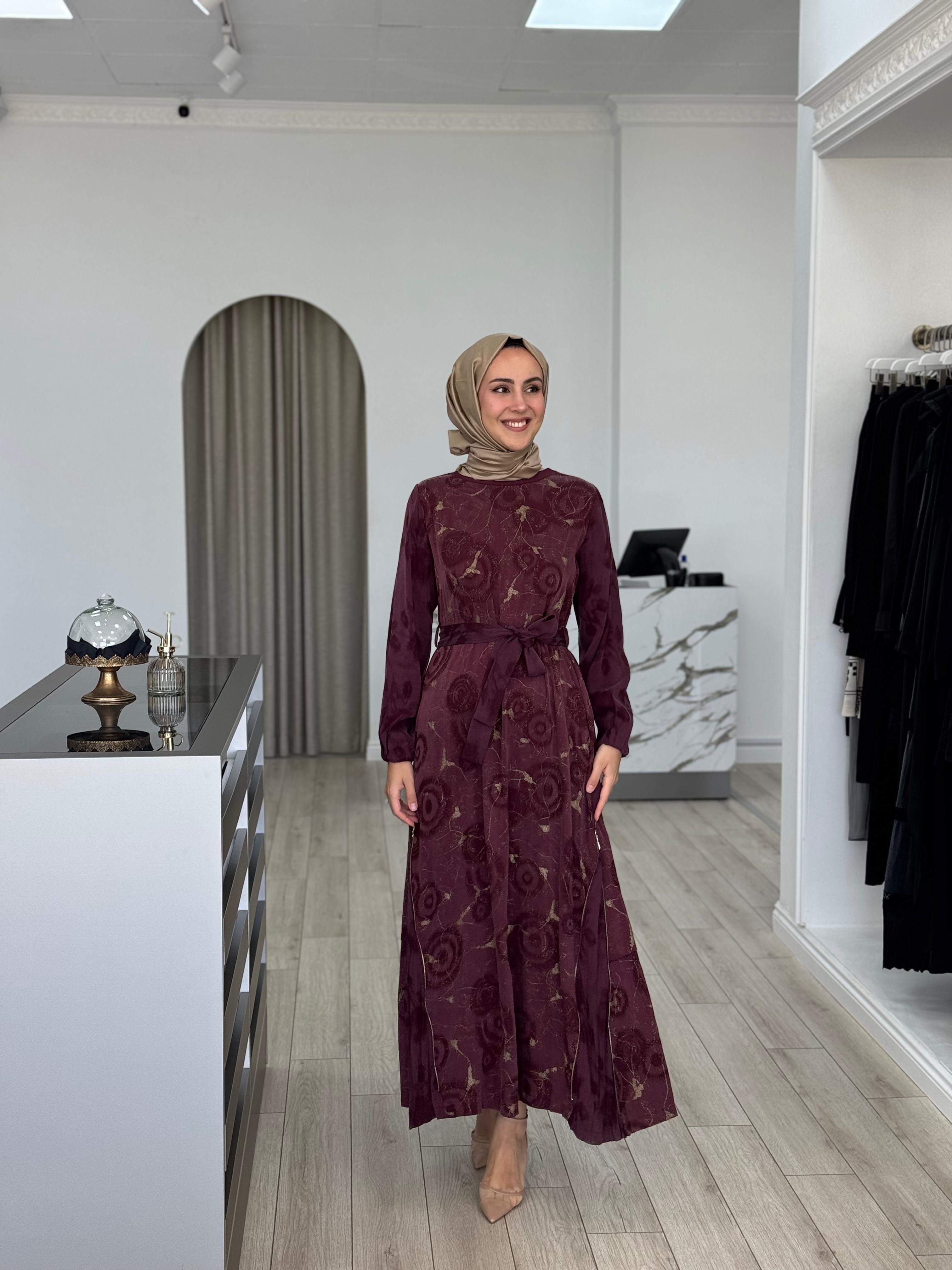 Misswhence Eteği Fermuarlı Cupra Elbise Bordo 36826