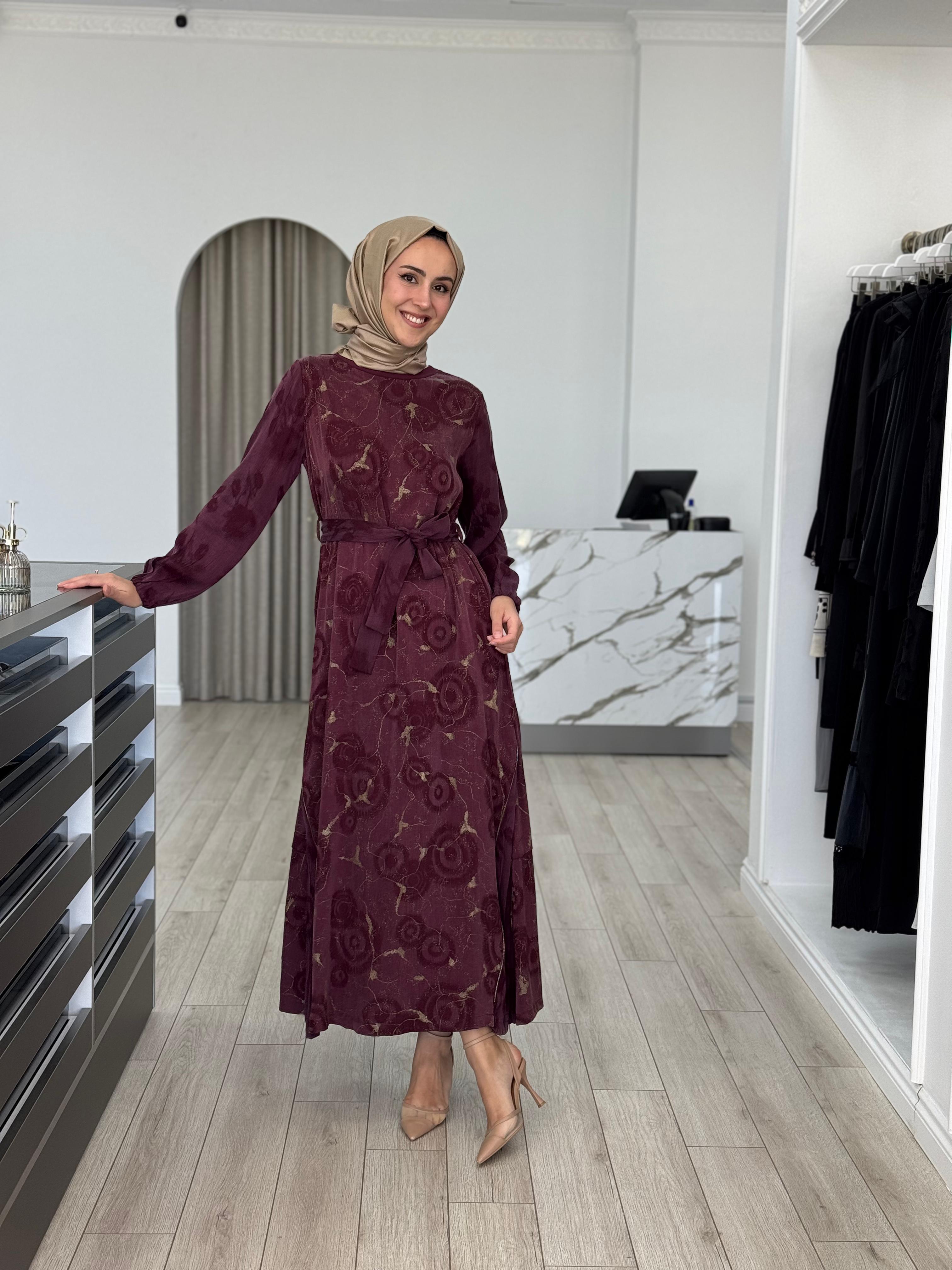 Misswhence Eteği Fermuarlı Cupra Elbise Bordo 36826
