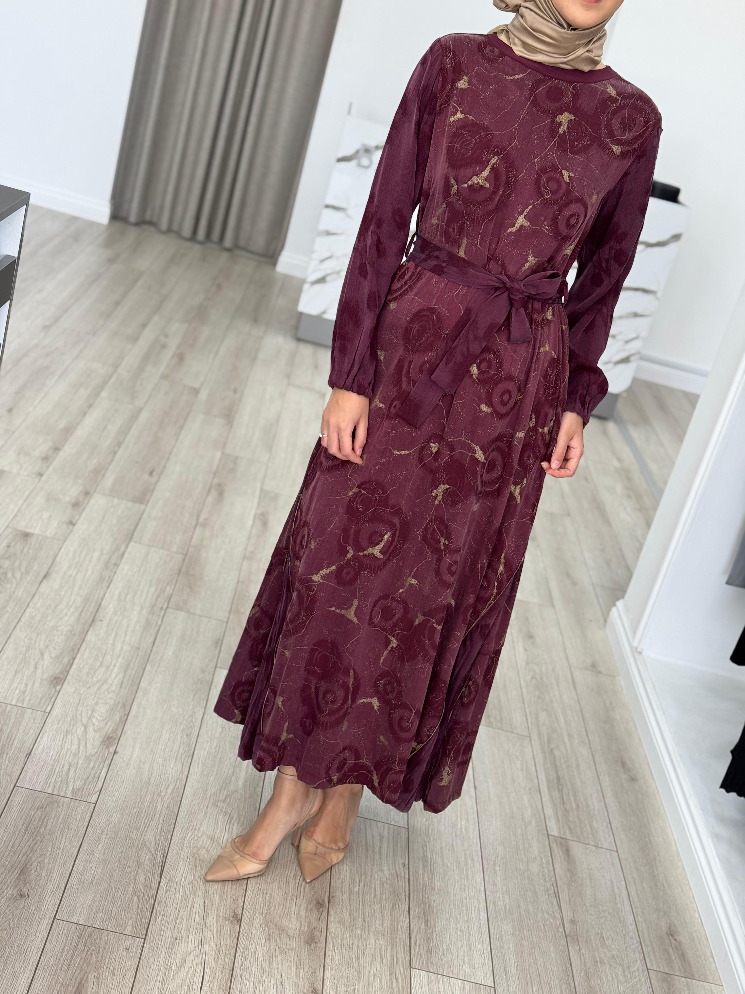 Misswhence Eteği Fermuarlı Cupra Elbise Bordo 36826