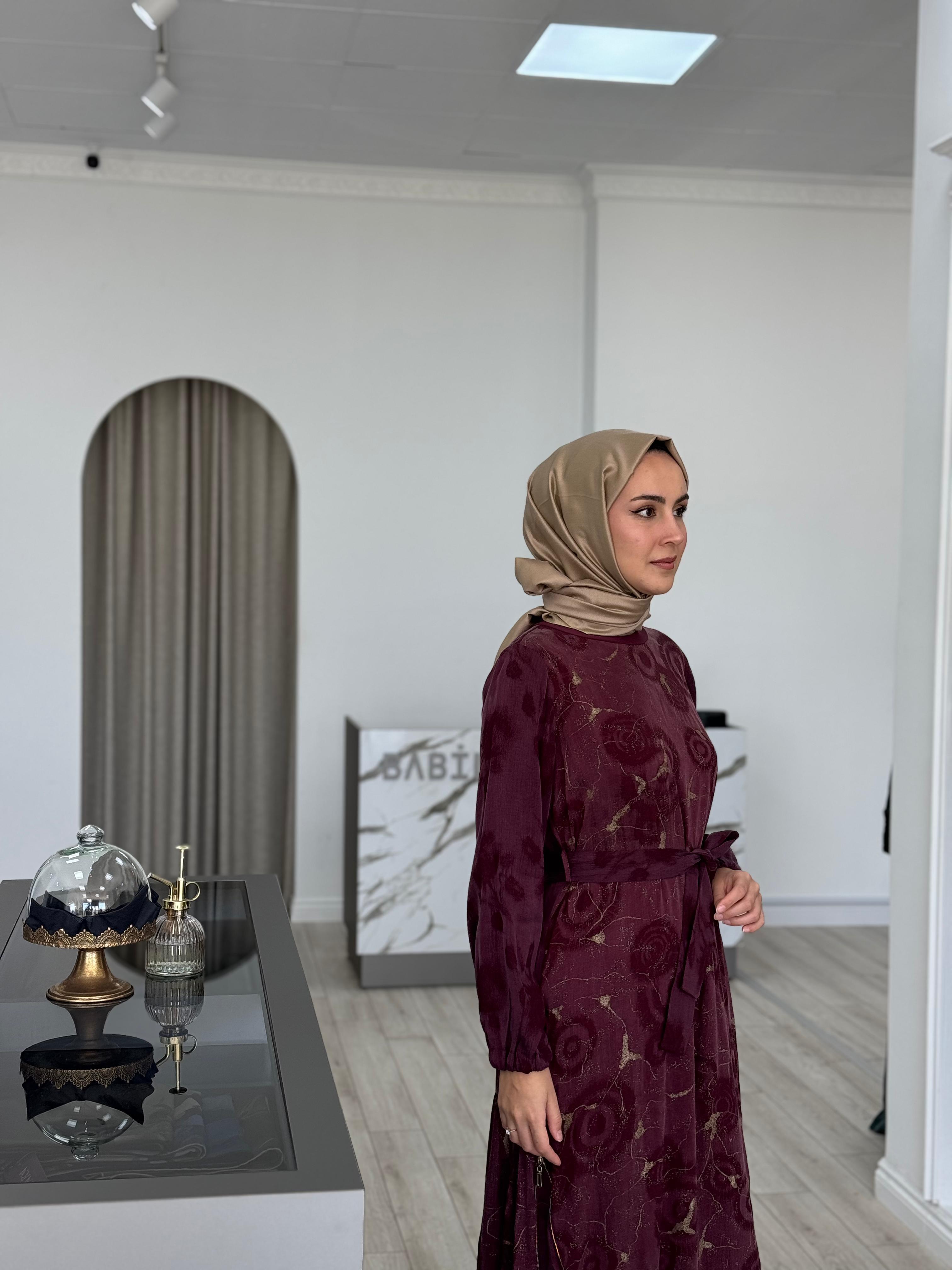 Misswhence Eteği Fermuarlı Cupra Elbise Bordo 36826