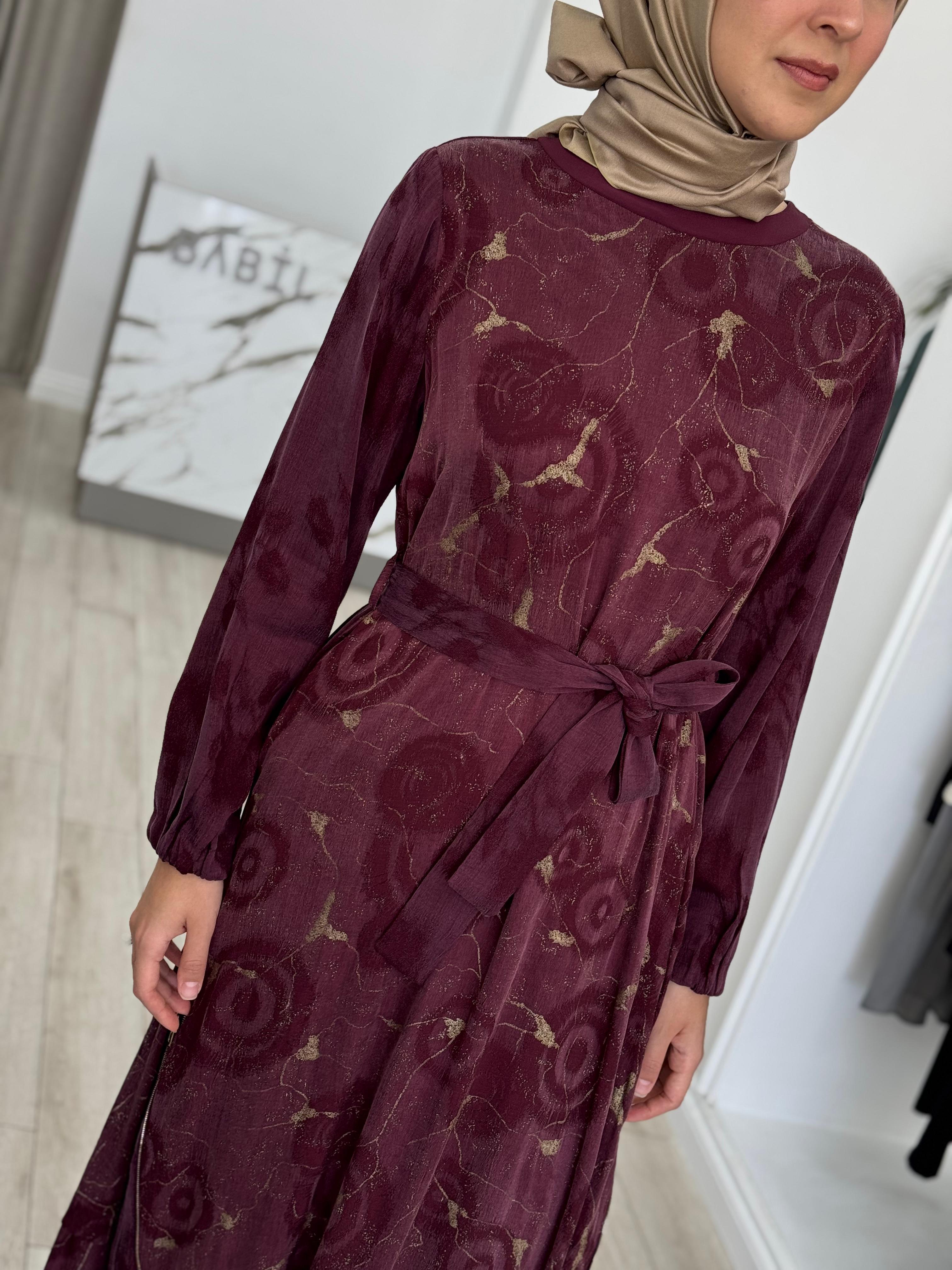 Misswhence Eteği Fermuarlı Cupra Elbise Bordo 36826