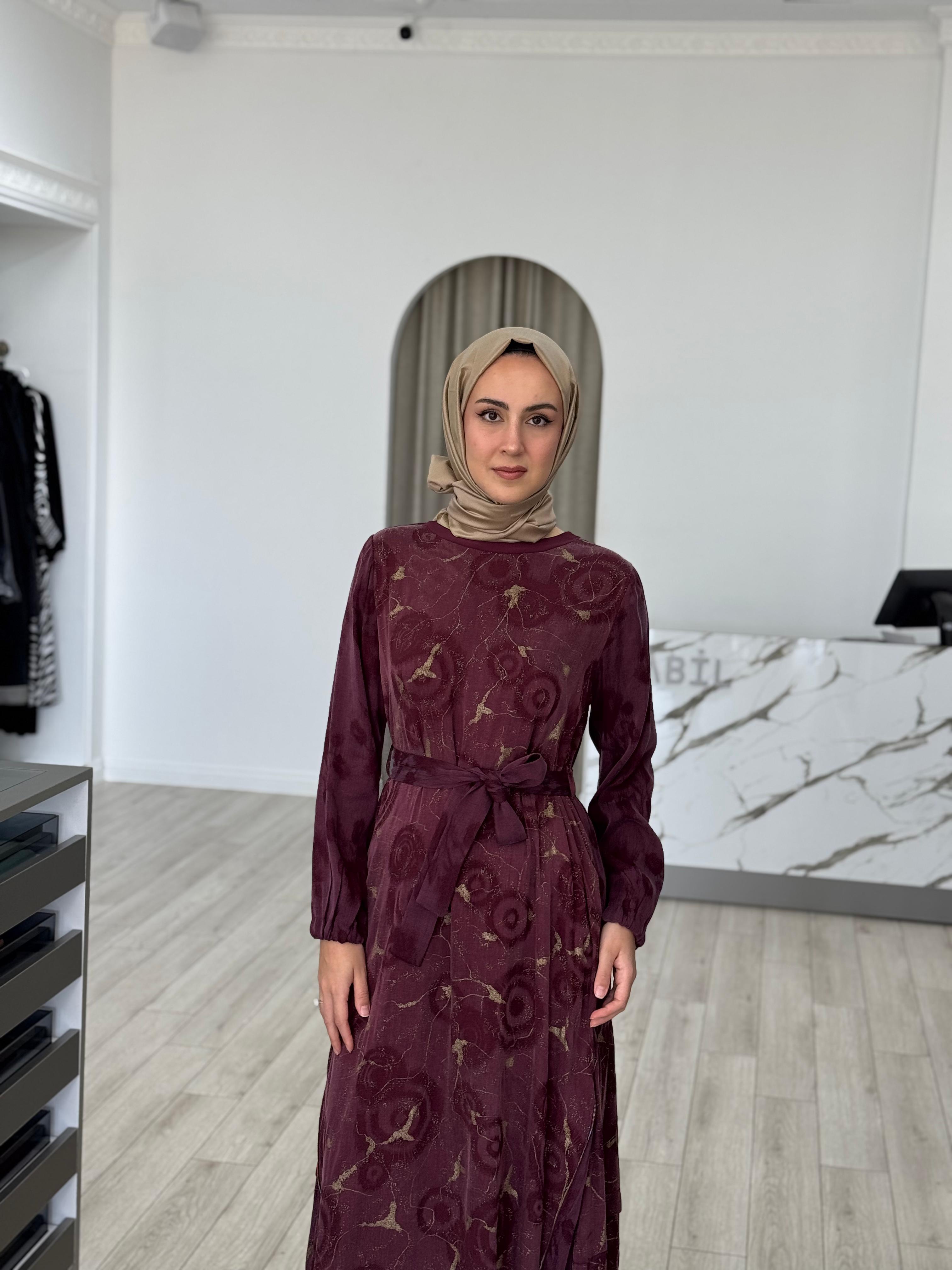 Misswhence Eteği Fermuarlı Cupra Elbise Bordo 36826