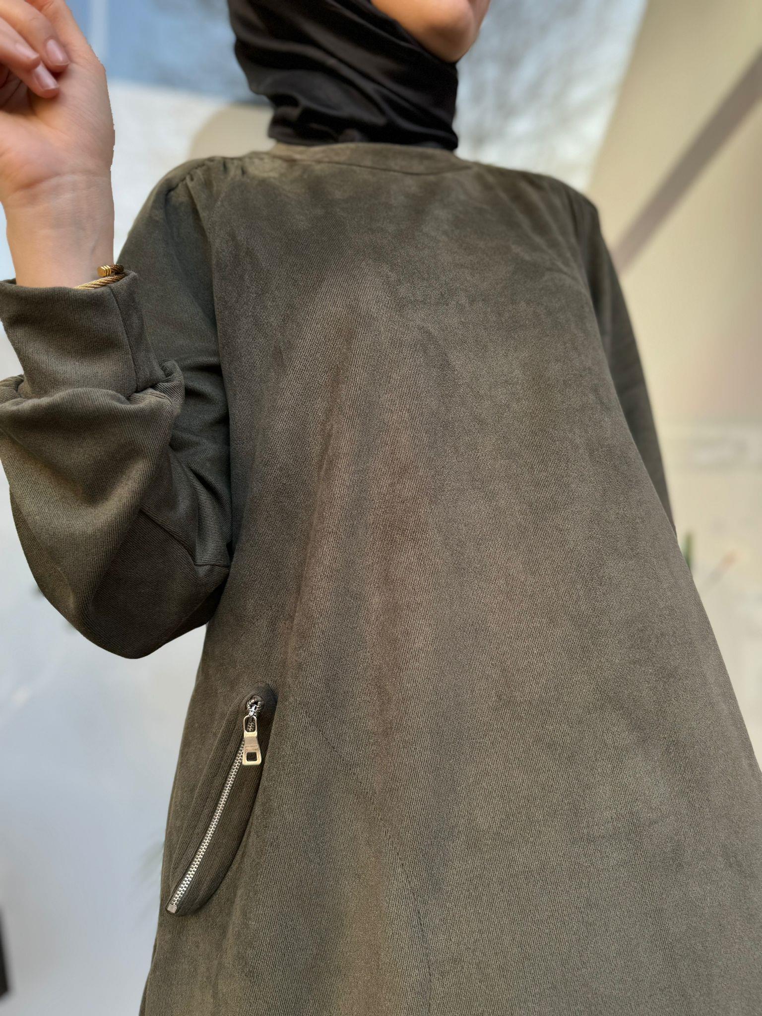 Misswhence Fermuar Cep Süet Tunik Haki 34001