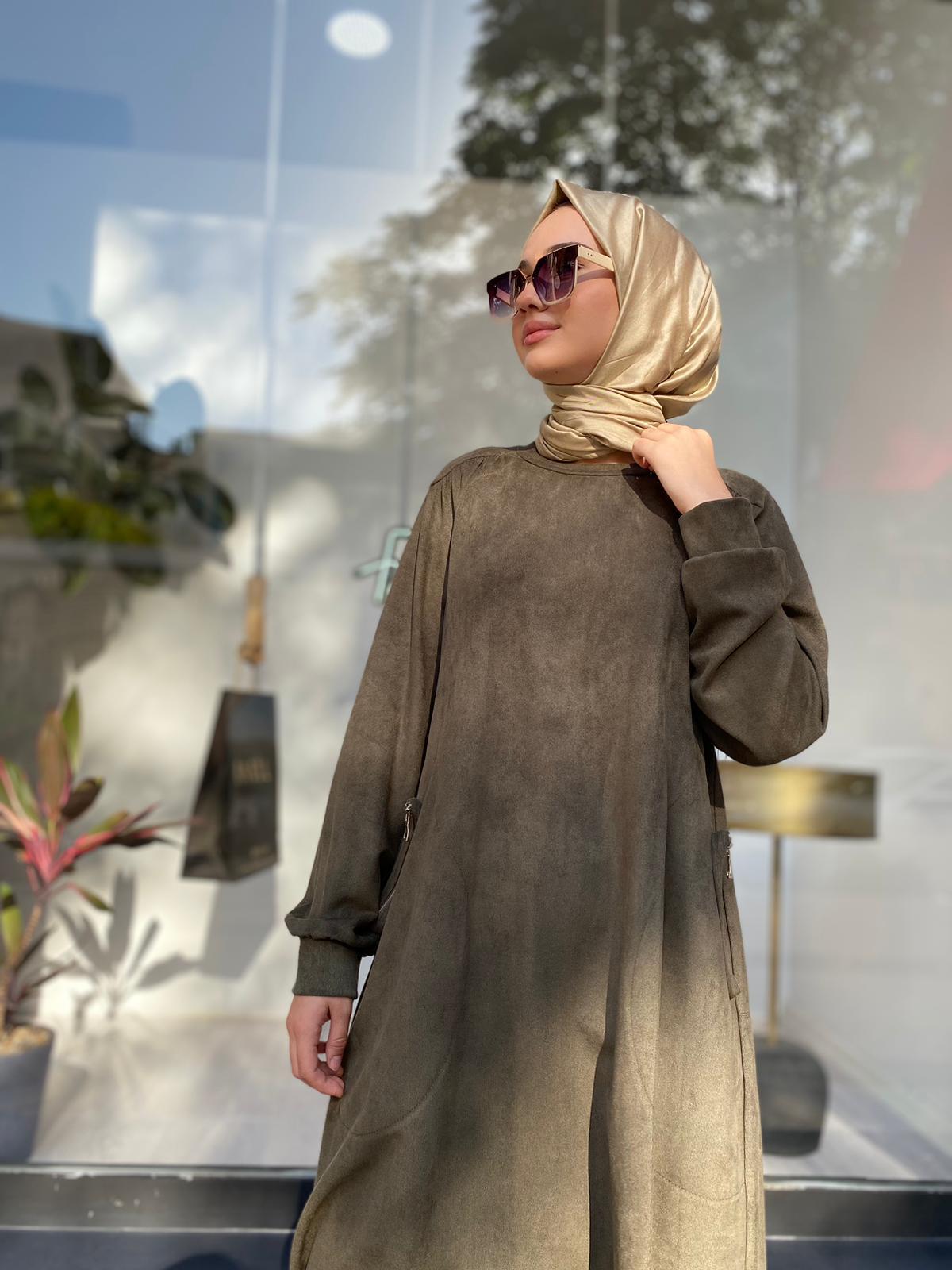 Misswhence Fermuar Cep Süet Tunik Haki 34001
