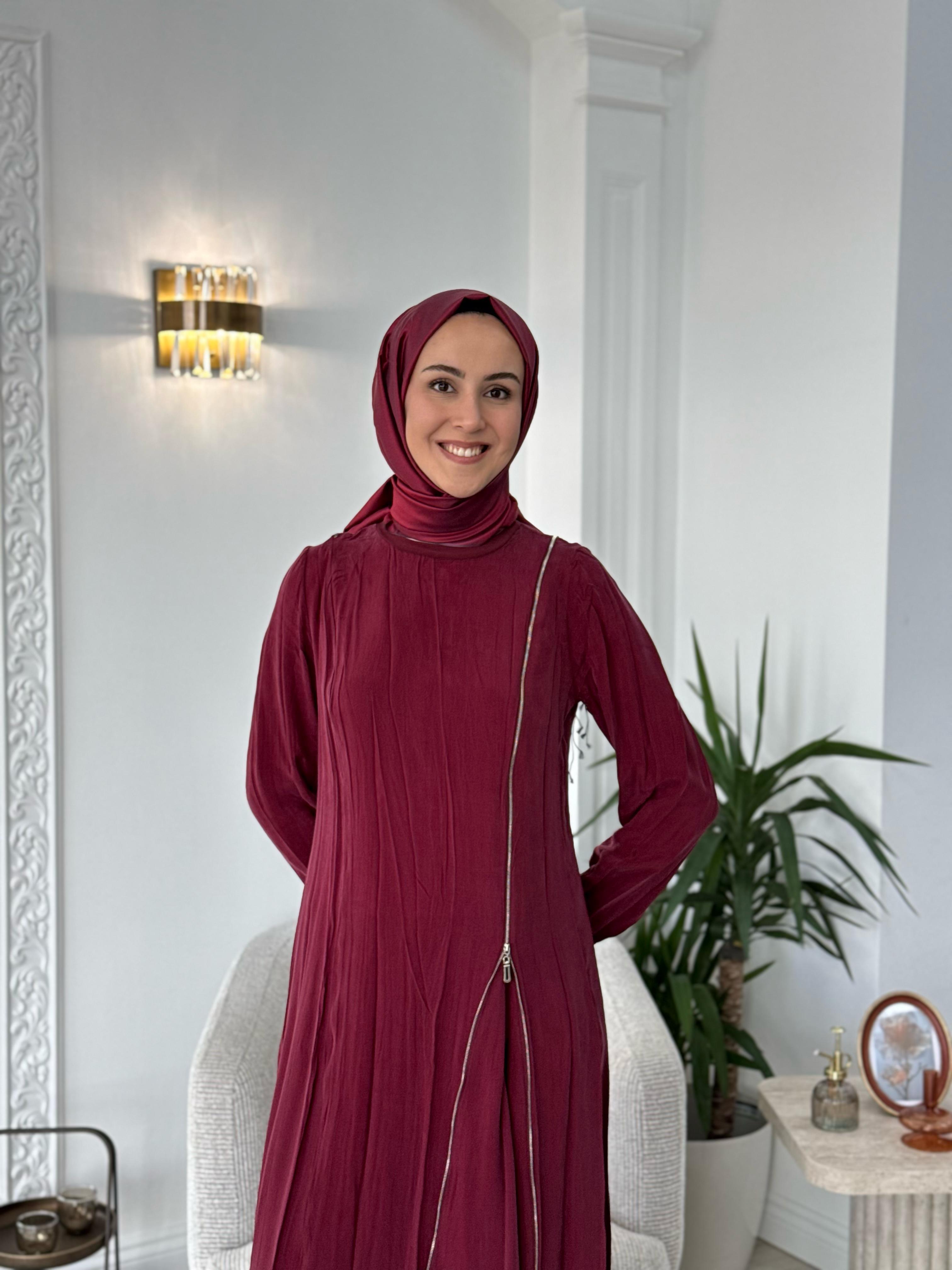 Misswhence Fermuar Detaylı Elbise Bordo 37830