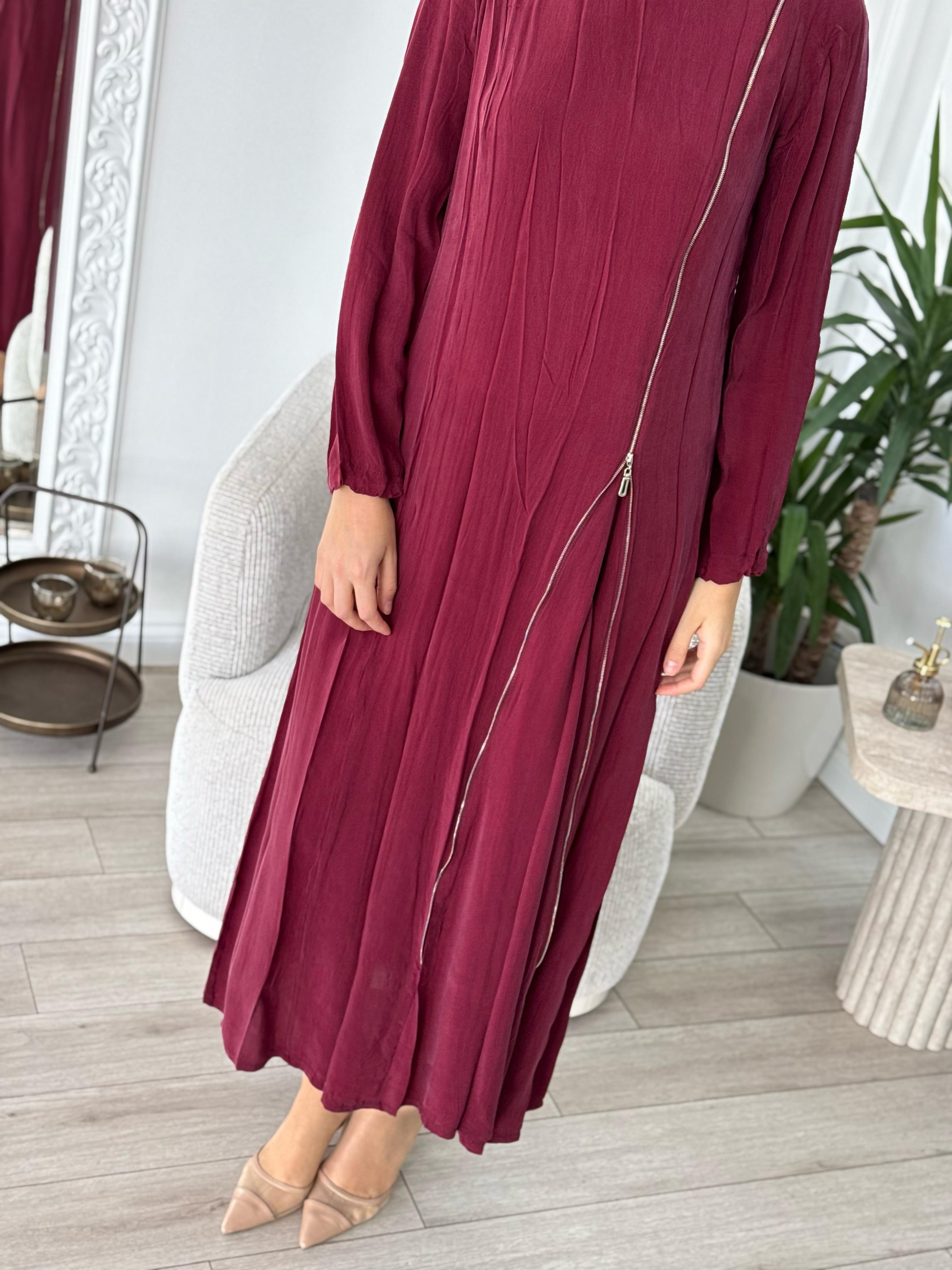 Misswhence Fermuar Detaylı Elbise Bordo 37830