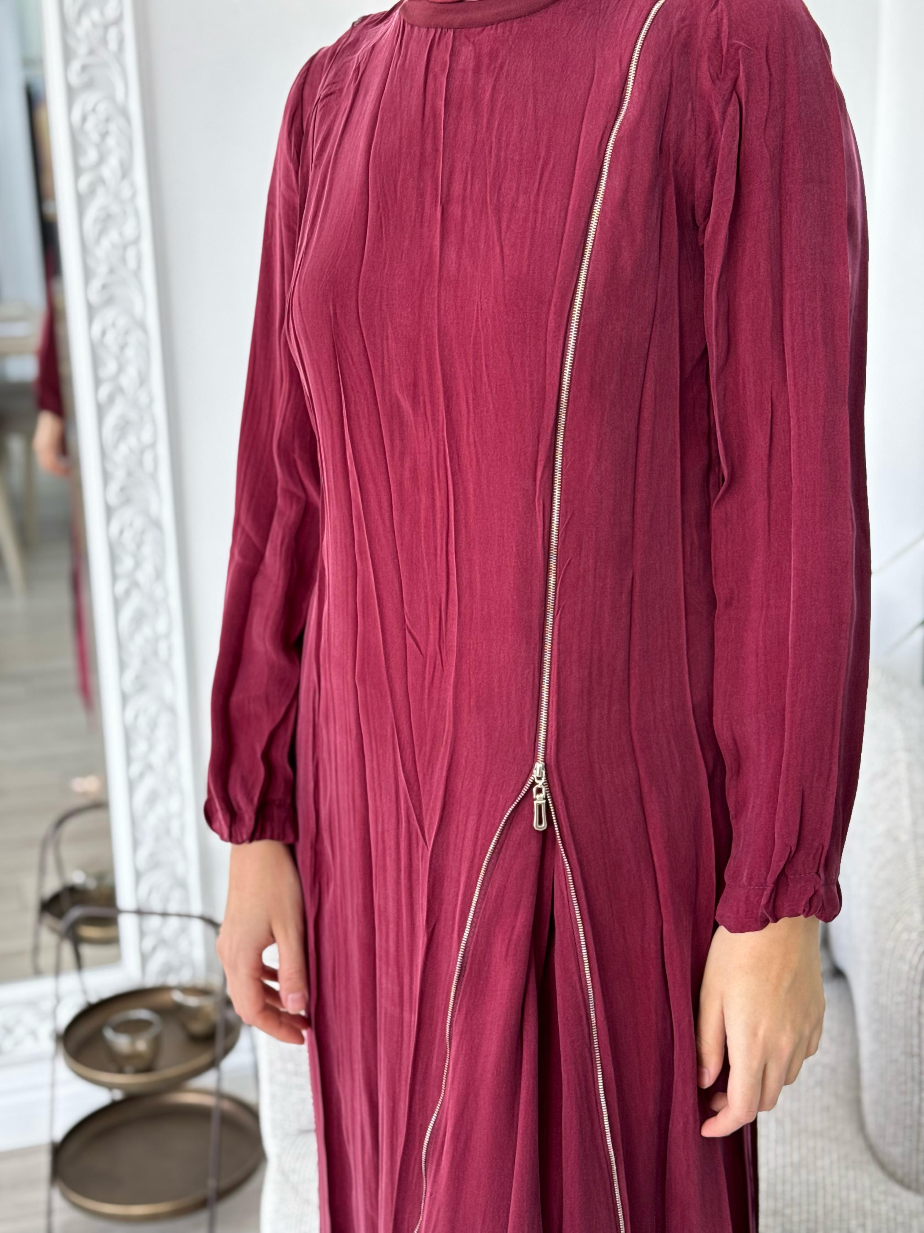 Misswhence Fermuar Detaylı Elbise Bordo 37830