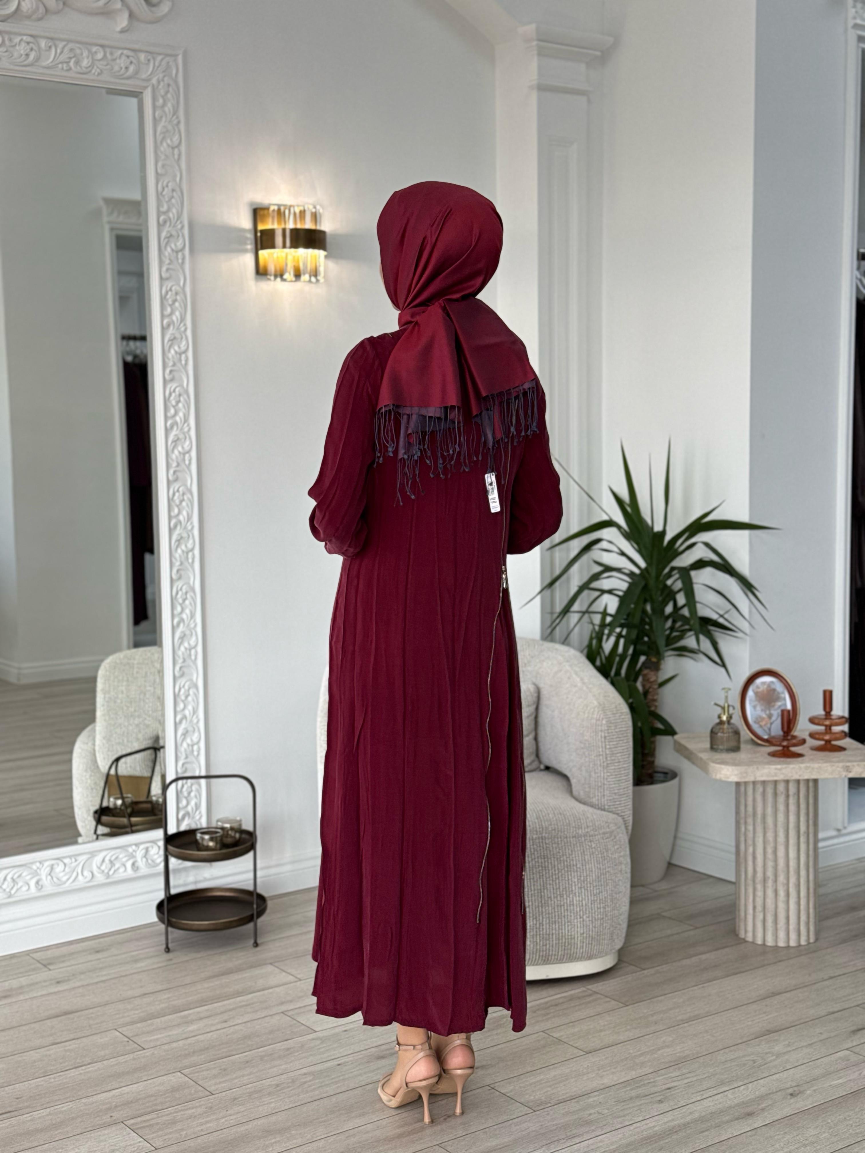 Misswhence Fermuar Detaylı Elbise Bordo 37830