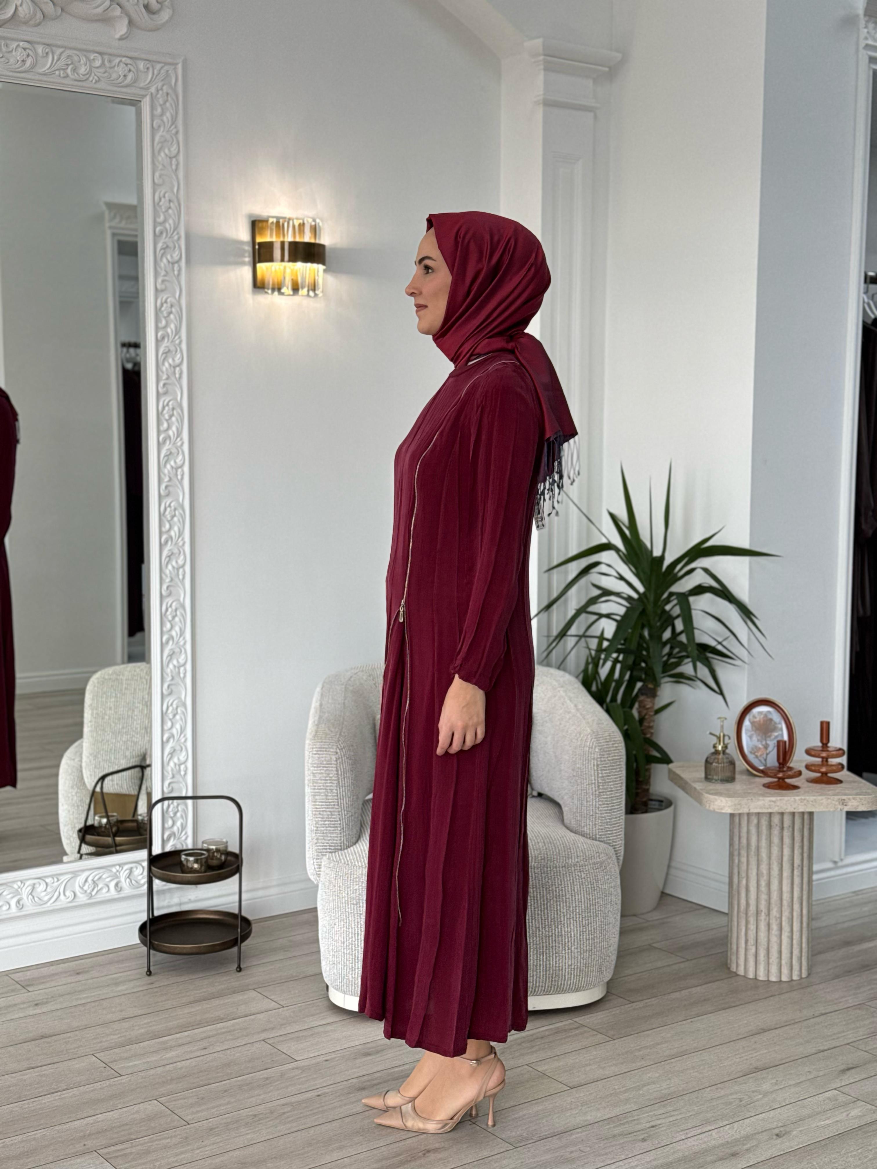 Misswhence Fermuar Detaylı Elbise Bordo 37830