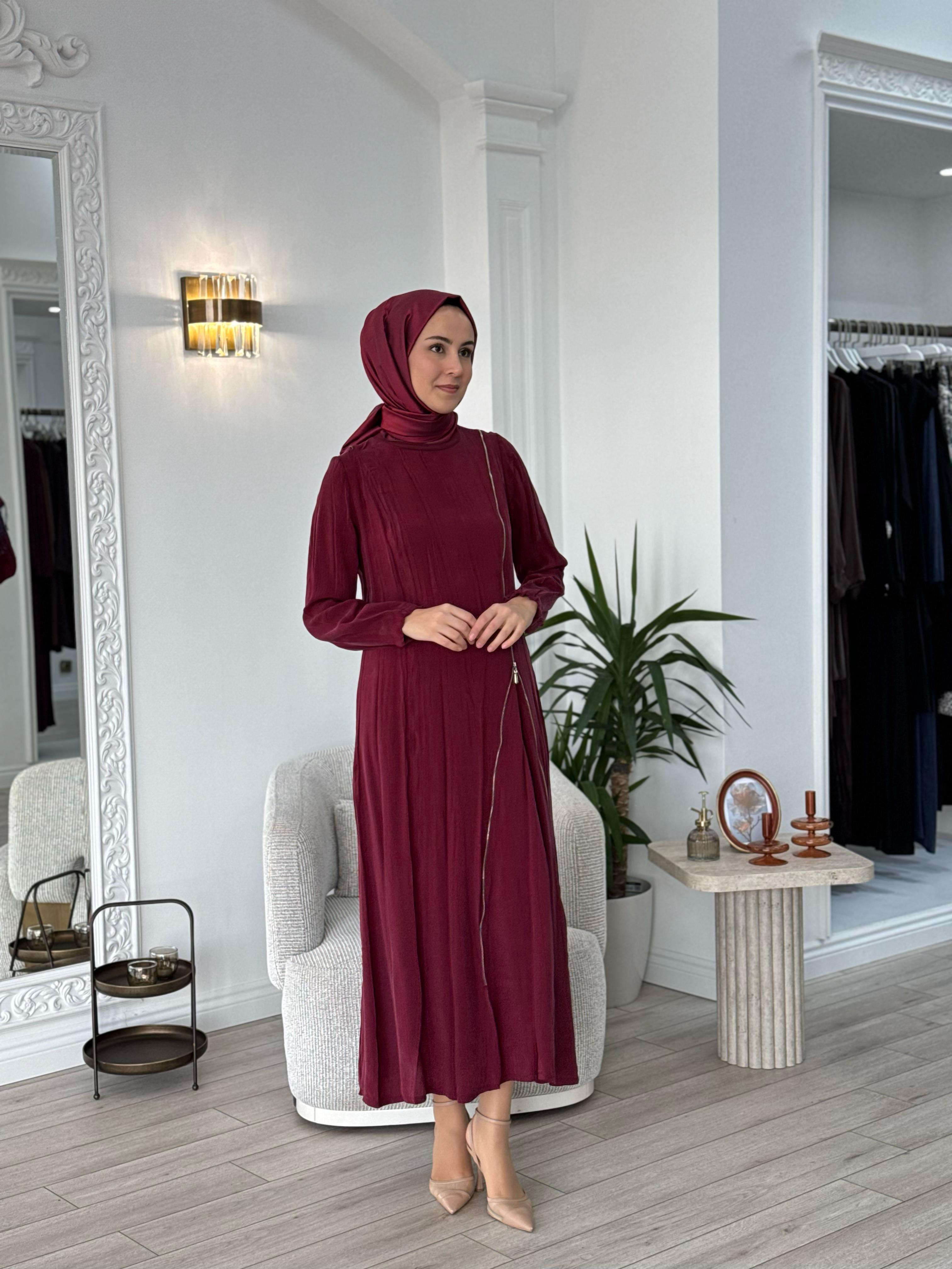 Misswhence Fermuar Detaylı Elbise Bordo 37830