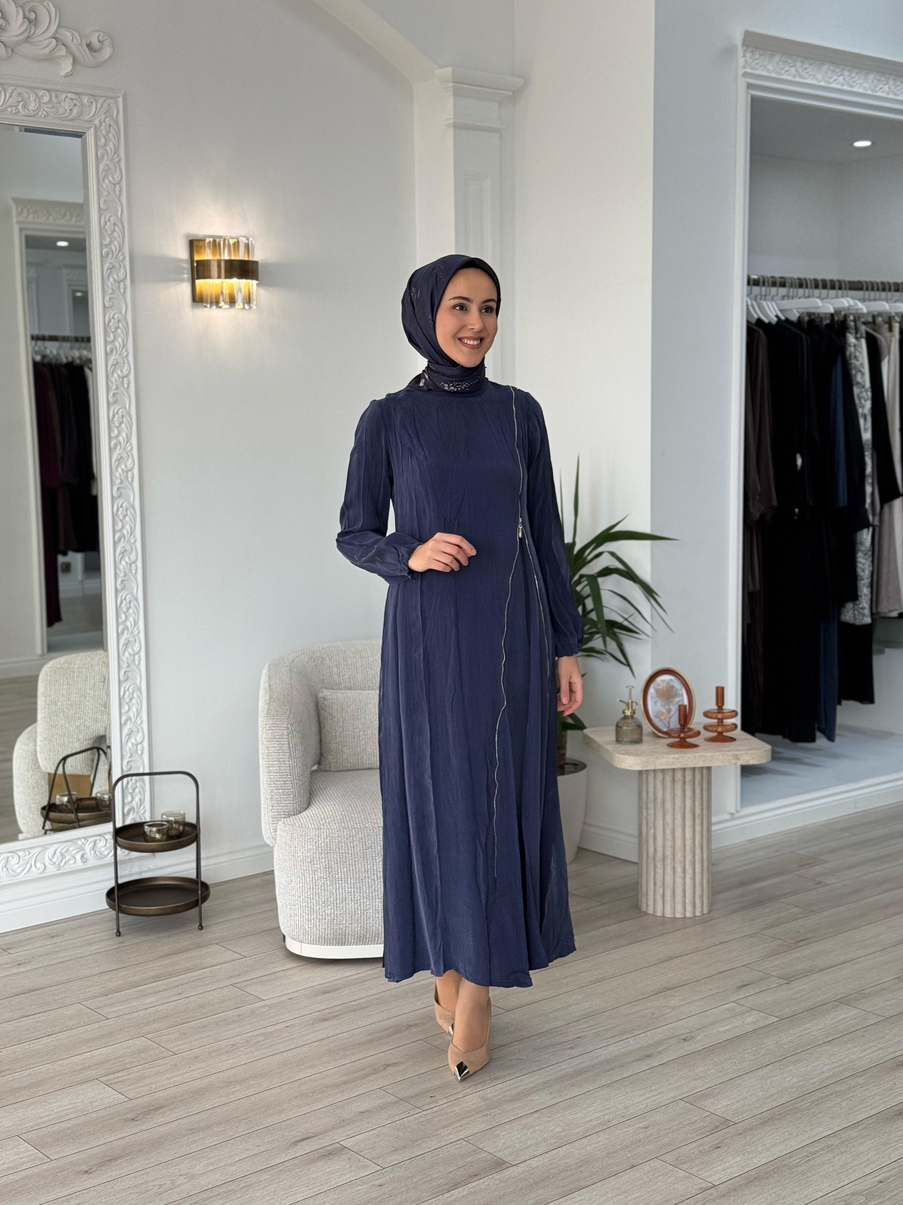 Misswhence Fermuar Detaylı Elbise İndigo 37830