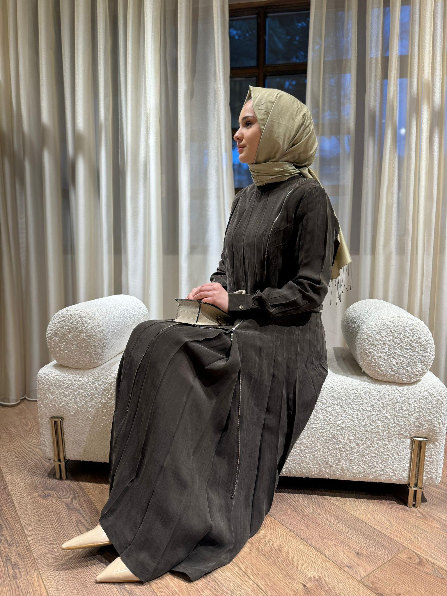 Misswhence Fermuar Detaylı Elbise Kahve 35800