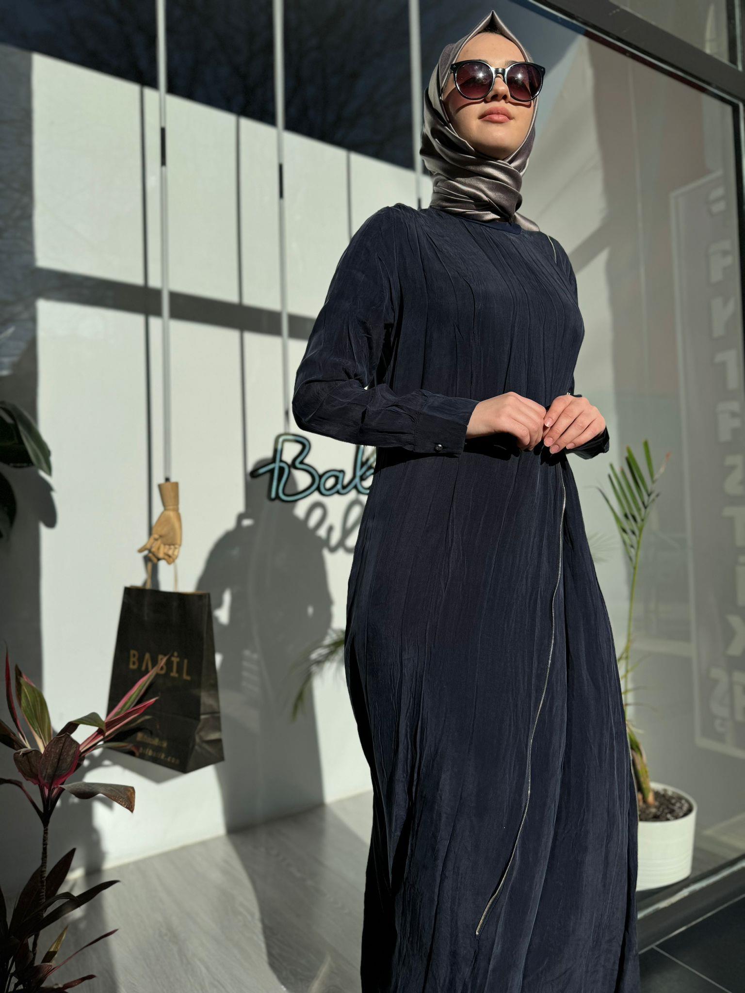 Misswhence Fermuar Detaylı Elbise Lacivert 35800