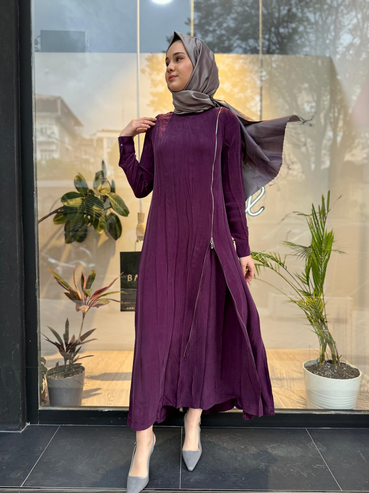 Misswhence Fermuar Detaylı Elbise Mürdüm 35800