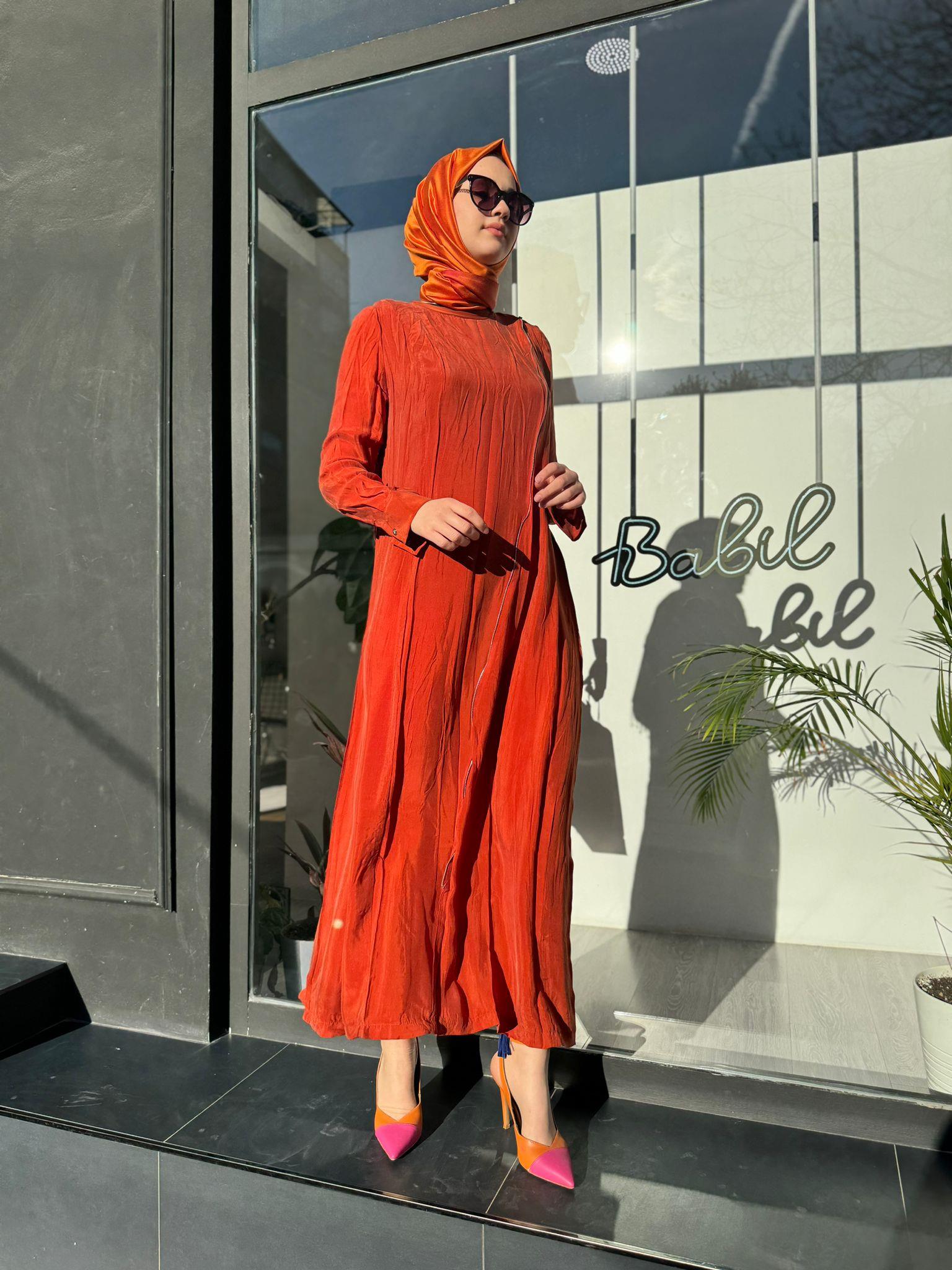 Misswhence Fermuar Detaylı Elbise Oranj 35800