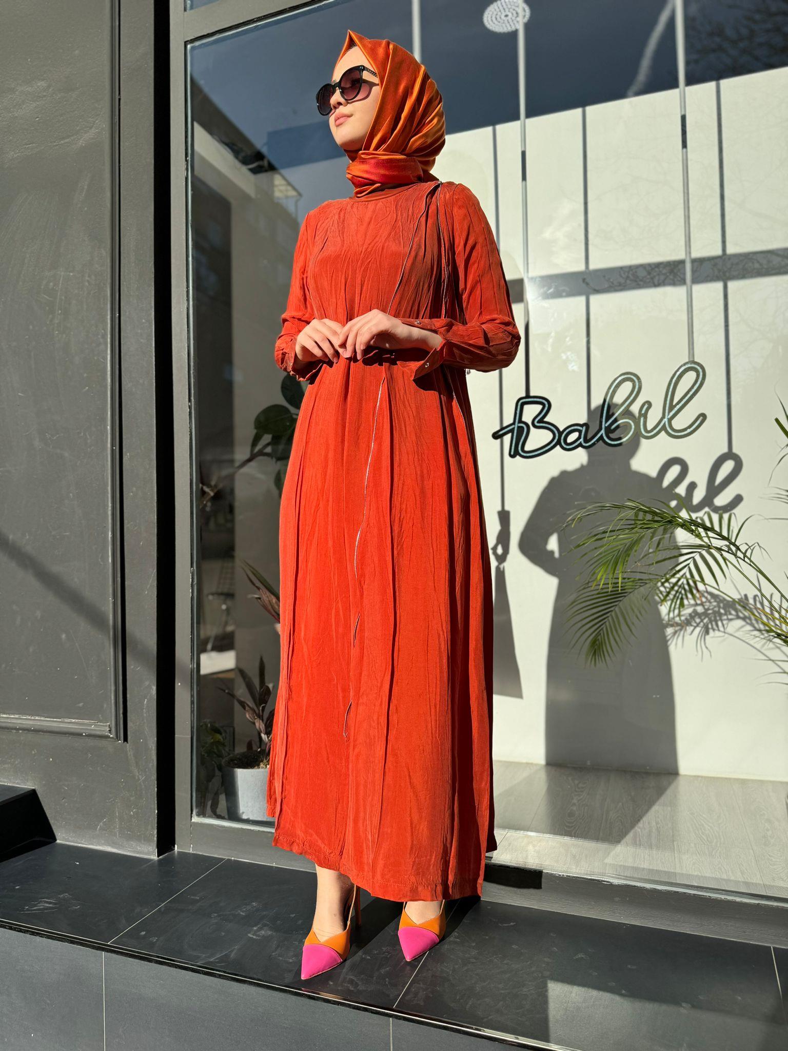 Misswhence Fermuar Detaylı Elbise Oranj 35800