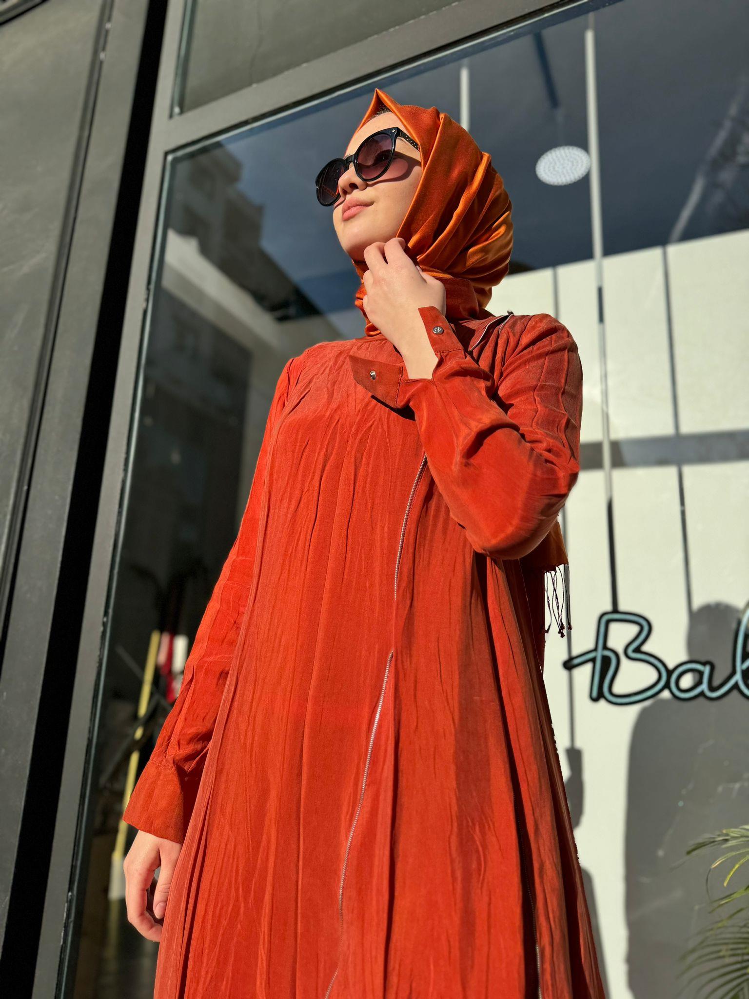 Misswhence Fermuar Detaylı Elbise Oranj 35800