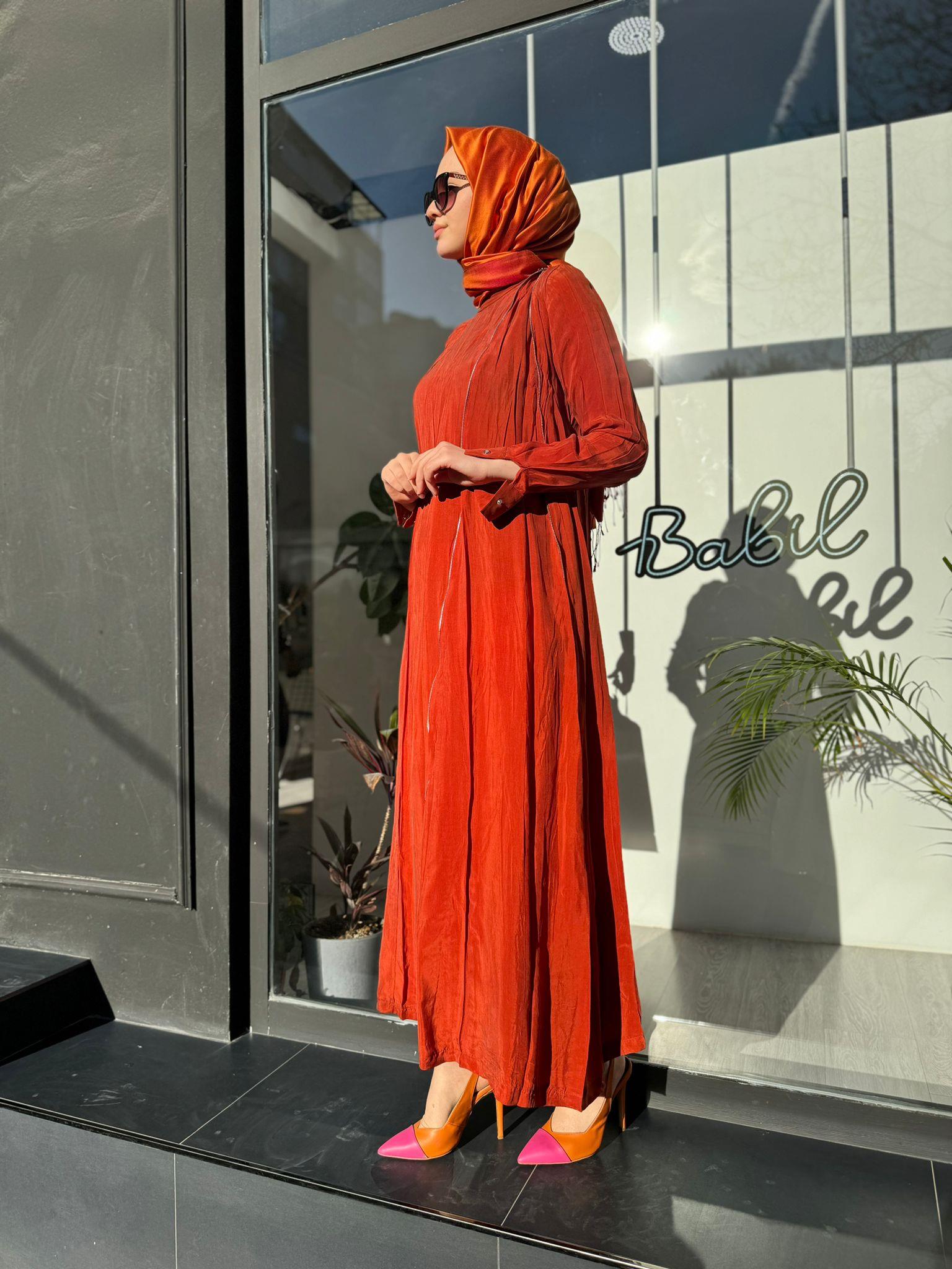 Misswhence Fermuar Detaylı Elbise Oranj 35800