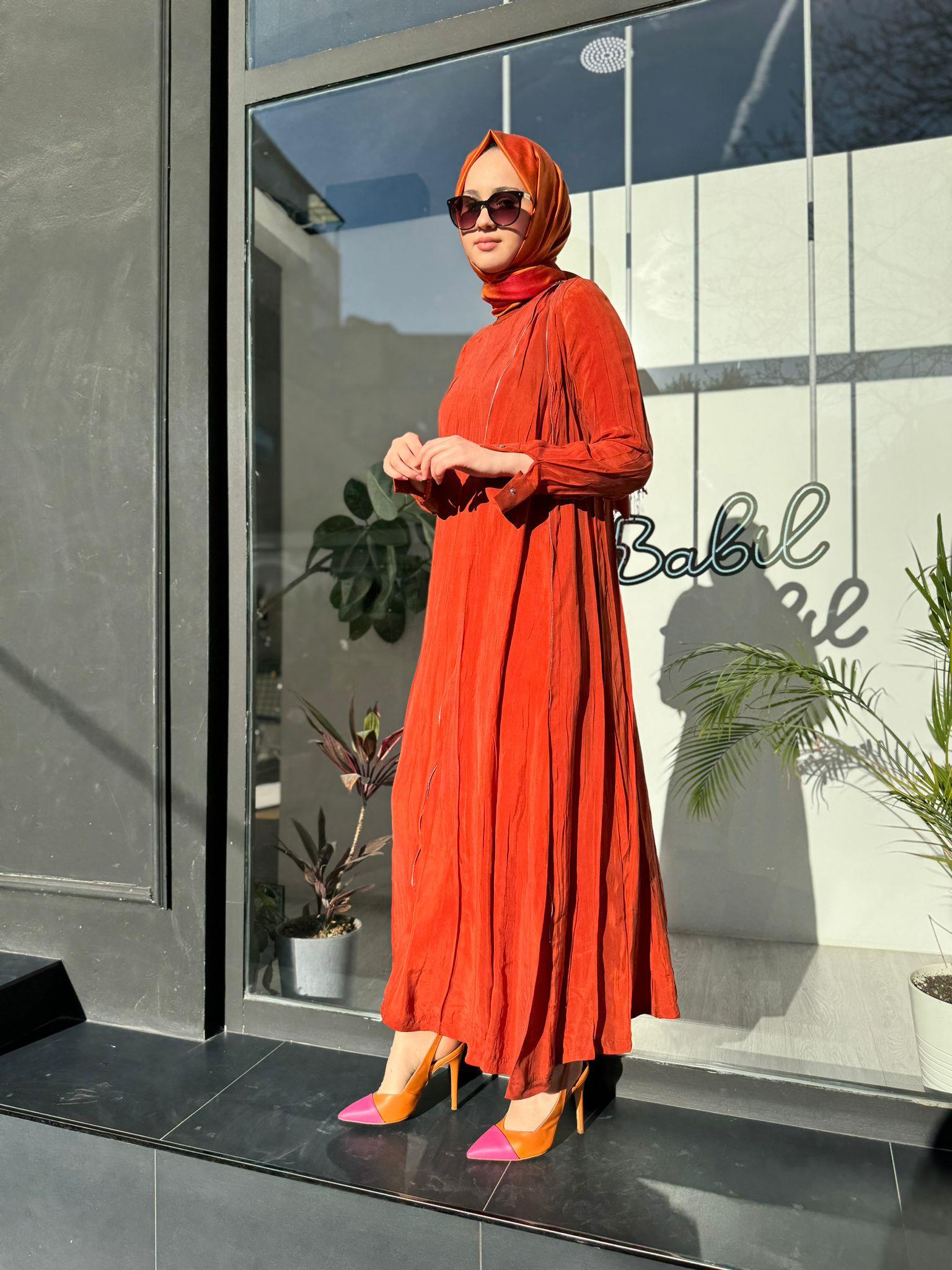 Misswhence Fermuar Detaylı Elbise Oranj 35800