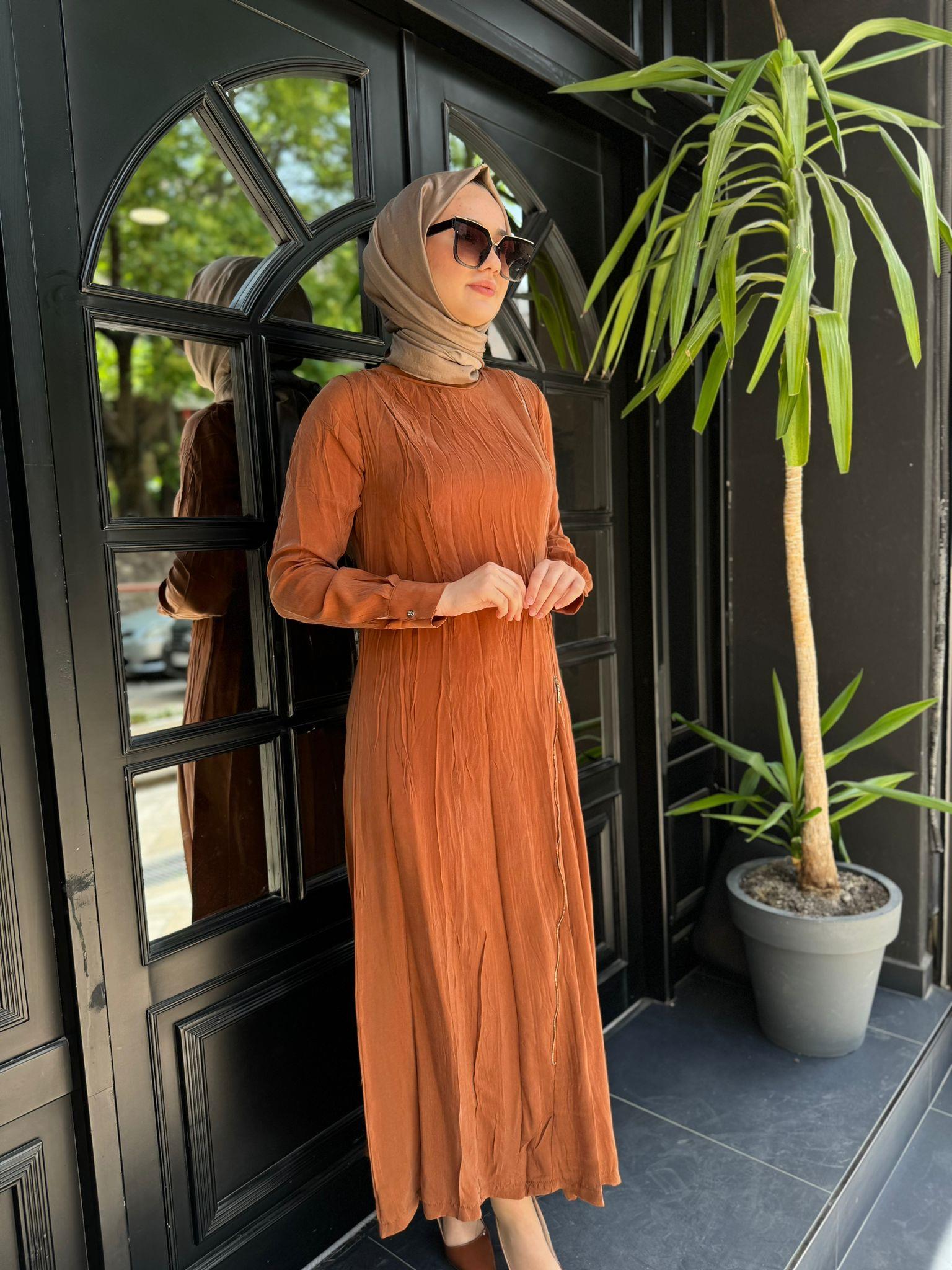 Misswhence Fermuar Detaylı Elbise Taba 35800