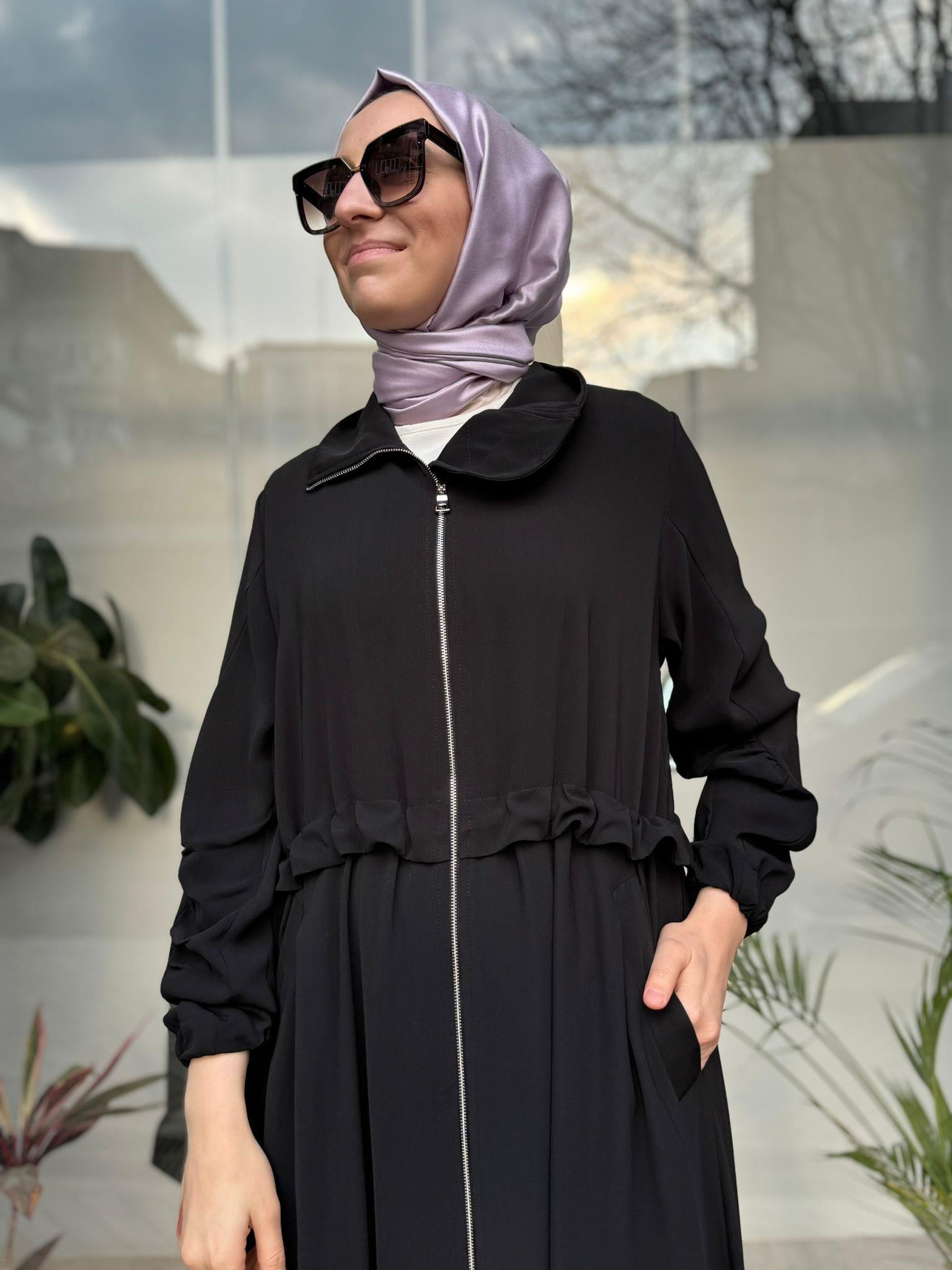 Misswhence Fermuar Detaylı Pardesü Siyah 35516