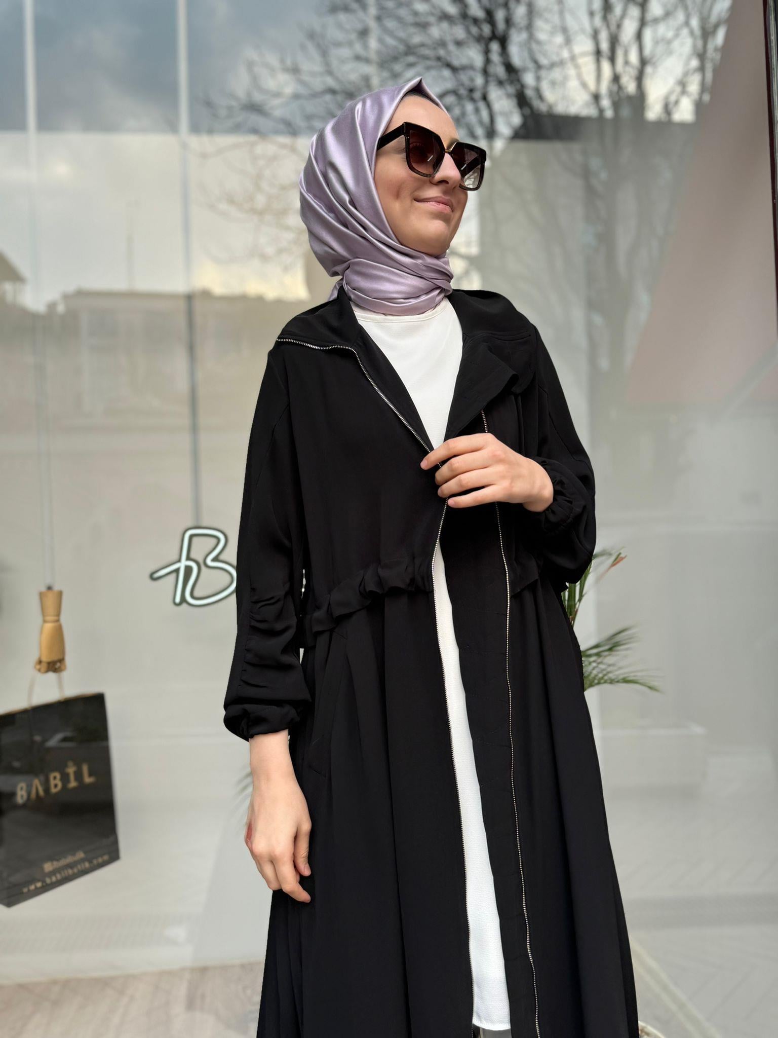 Misswhence Fermuar Detaylı Pardesü Siyah 35516