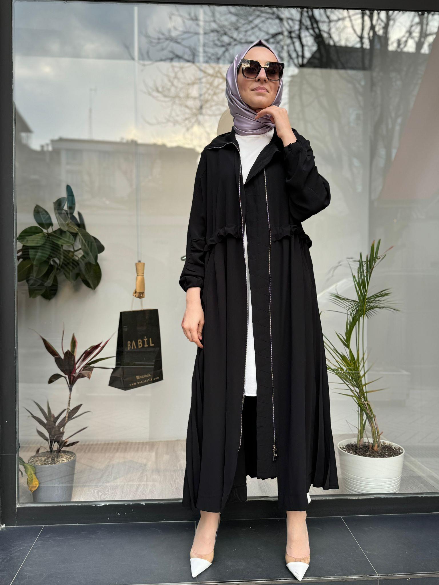 Misswhence Fermuar Detaylı Pardesü Siyah 35516