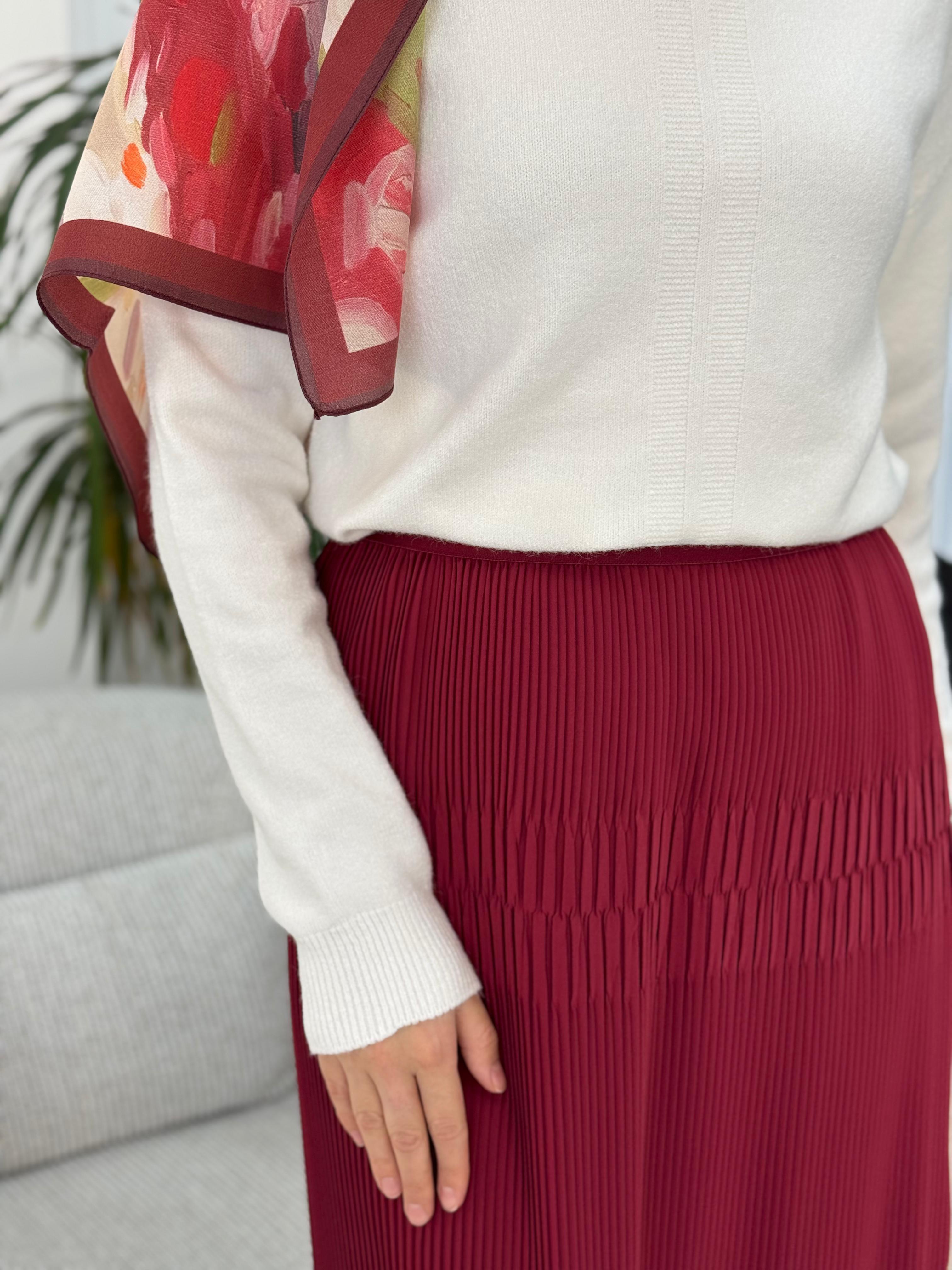 Misswhence Fermuar Detaylı Pilise Etek Bordo 36921